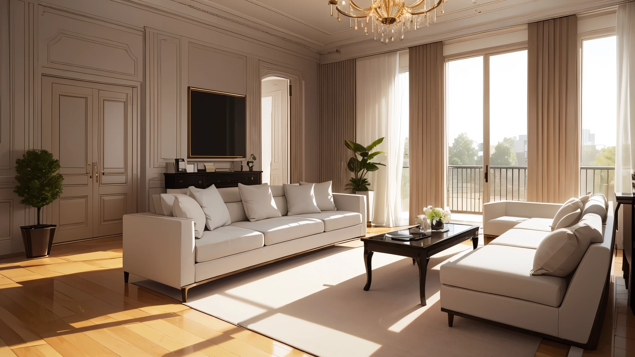 You are a famous interior designer、You have been asked to create a 3D image of a modern large room. Create a harmonious environment with modern and minimalist furniture. Including garden interior.