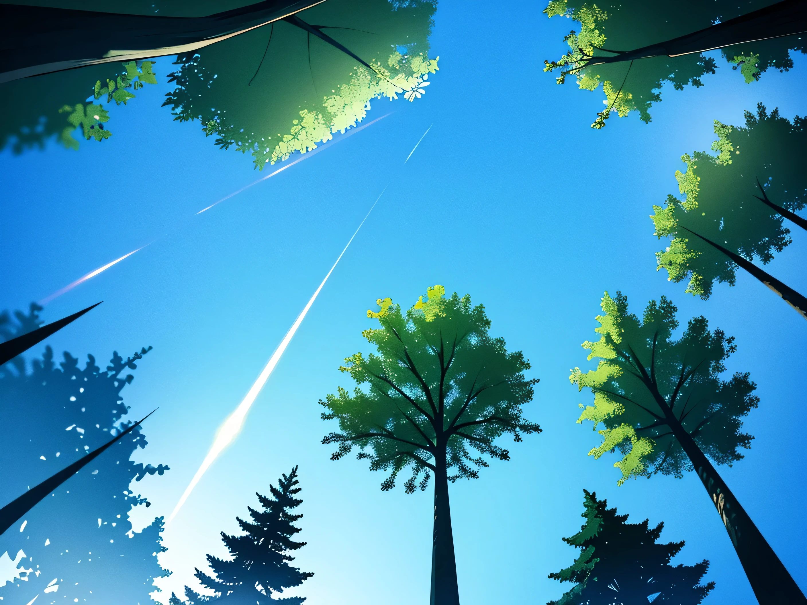 In the woods, tree, Looking up at the sky, Sky looking up from the ground, 주변의 tree들, blue sky,