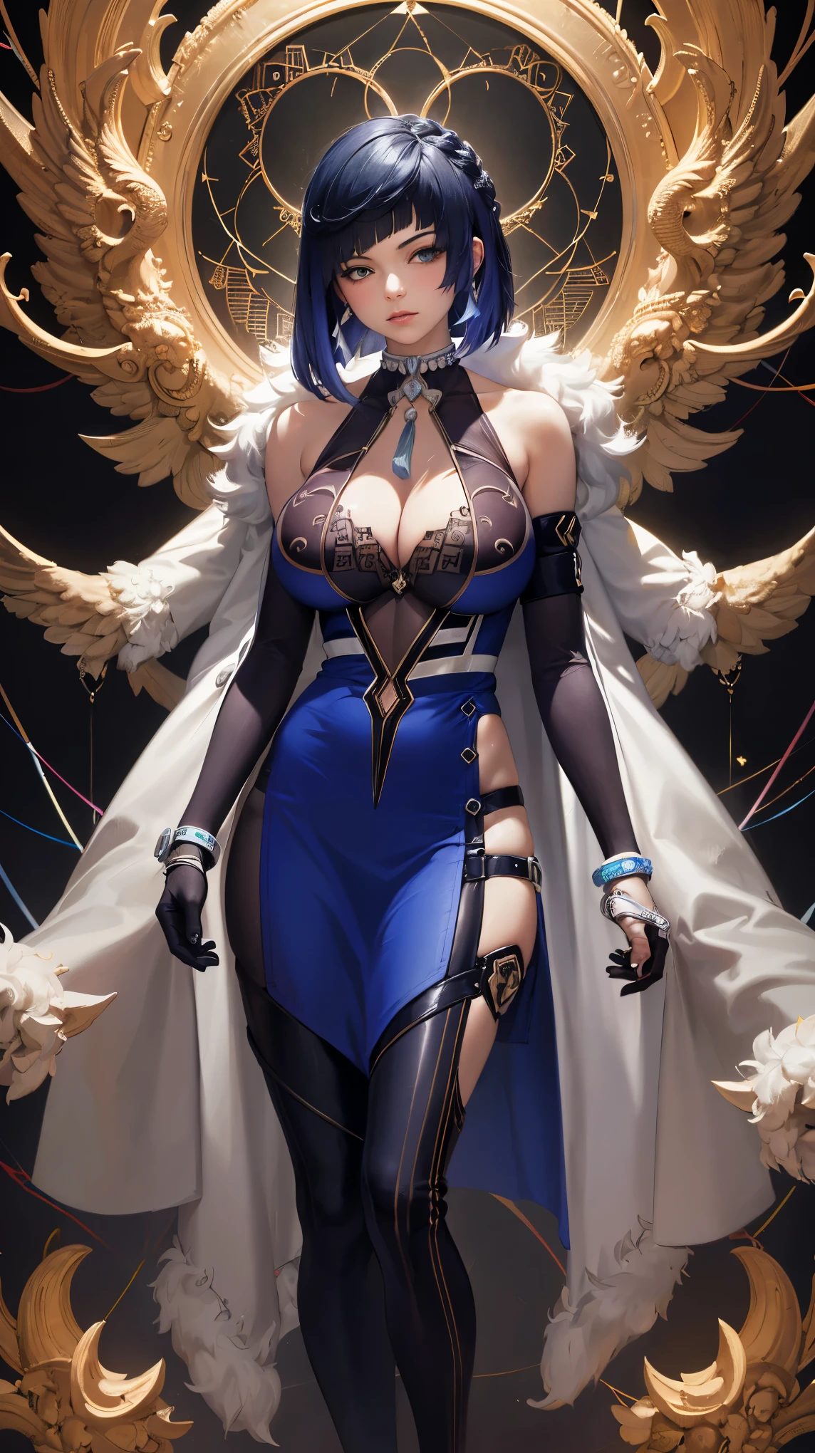 realistic,  (masterpiece, top quality, best quality, official art, beautiful and aesthetic:1.2), 
extremely detailed,fractal art,colorful,highest detailed,zentangle,(abstract background:1.5)
(1girl:1.3), (birds), bright eyes, black robe, huge breast, (yelanrnd)