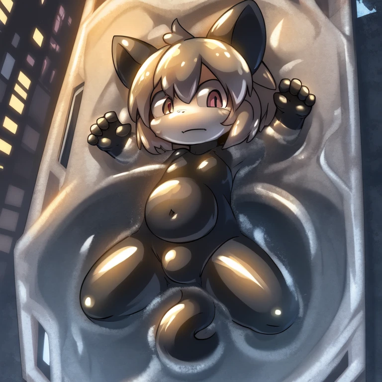 alone, Detailed hair, young,one-piece swimsuit,Firmware version, furry anime, Bragon, very cute face, Blushed, young, Detailed background, Detailed fanart, pixiv, number, masterpiece, high quality, high resolution,Trapped in black slime,Lie on one's stomach,covered in black slime,Only the head is exposed,random color,random species,personal portrait,The tail is in the right position
