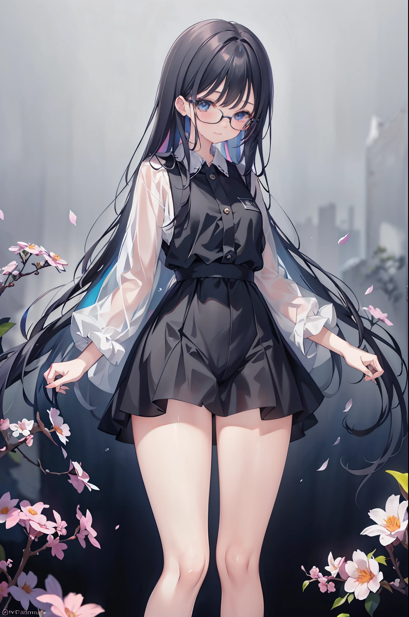 Close-up photo of an Anime girl wearing white glasses, standing on the land amidst the night view, her expression thoughtful and serene. The night sky above is filled with an abundance of twinkling stars, creating a breathtaking view of the galaxy. Surrounding her is a lush field of multicolored flowers, their petals glowing in the soft moonlight.

[Headshot, Close-up]
[Anime girl with glasses]
[Standing on land]
[Night view, Starry sky]
[Galaxy]
[Multicolored flowers]

This exquisite image is a masterpiece, boasting an ultra-detailed and