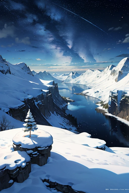 {{{masterpiece}}}, {{best quality, Ultra-fine illustration, beautifully detailed water}}, {{very delicate light}}, {{Nature, painting}}, {{subtle lighting, more transparent stars, high quality snowflakes, high quality acid, Very nice 8KCG wallpaper}}, (plateau), (((snow mountain))), sunrise, Randomly distributed cloud, (Snowfield), cliff, ((rotating star sky)), ((lake in the valley)), glowing particles
