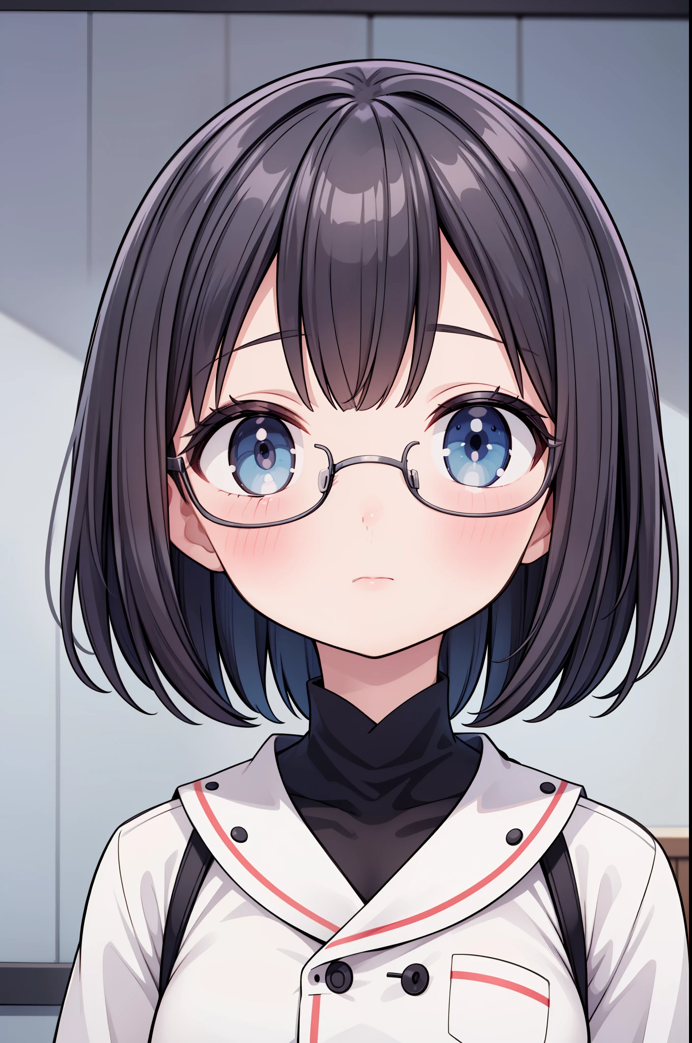 1girl, asian, bob cut, glasses, face closeup