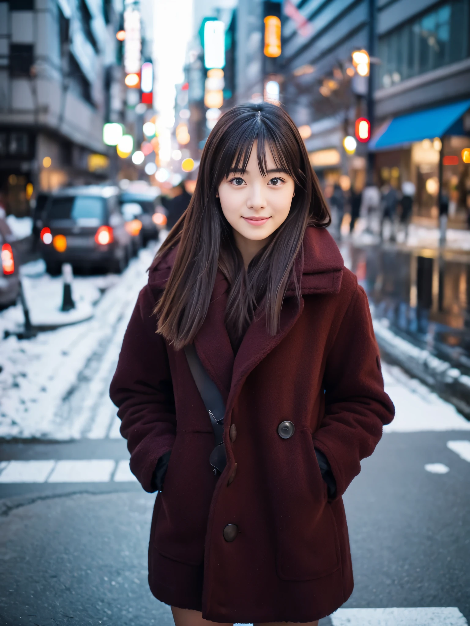 Realism, 8K full-body portrait, beautiful woman, charming expression, 20 years old, Tokyo eight cities, Winters, Shibuya background