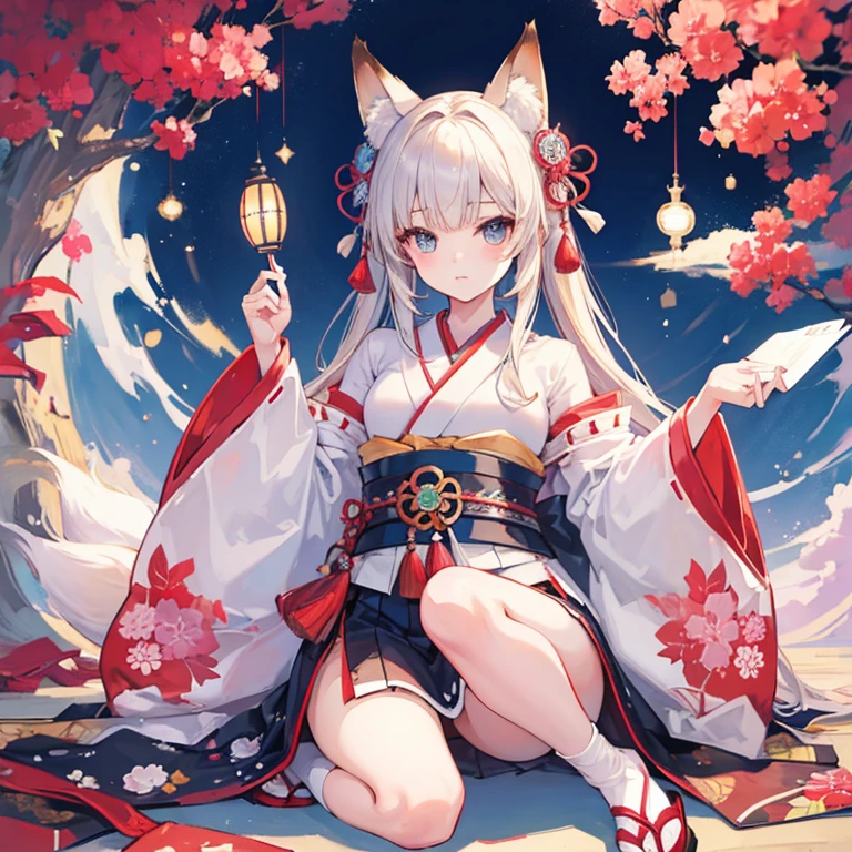 ((highest quality)), ((masterpiece)), (be familiar with), young girl,Japanese styleメイド,fox ears,Fox tail,Japanese style,