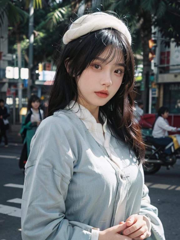 best quality,masterpiece,超high resolution,(lifelike:1.4), realistic、high resolution:1.3)、(((japanese girls))), Meaty cheeks, natural skin, best quality, 8k, masterpiece :1.or characteristics, sharp focus :1.2, The perfect body of a beautiful Japanese woman :1.4, (long dress with buttons :1.1), (mosque:1.2), The facial details are very rich, delicate eyes, double eyelids. japanese girls,In the city of Kuala Lumpur,KL, covering full head long green dress, baju kurung,bigger clothes, Bokeh of traditional Malay clothing covering the whole body,Ordinary fingers