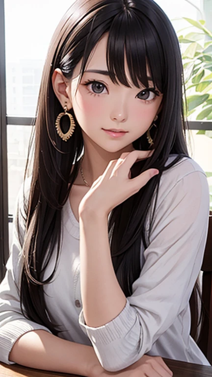 an unparalleled masterpiece、Ultra-realistic 8k CG、perfect artwork、wallpaper、1 Girl Girl Beautiful Girl、alone、beautiful face、
hair ornaments、looking at the viewer、Put a smile on your face、closed your mouth、hair ornaments、headless、jewelry、earrings、Brown hair long hair、◯◯ hairstyle、((girls :1.5))