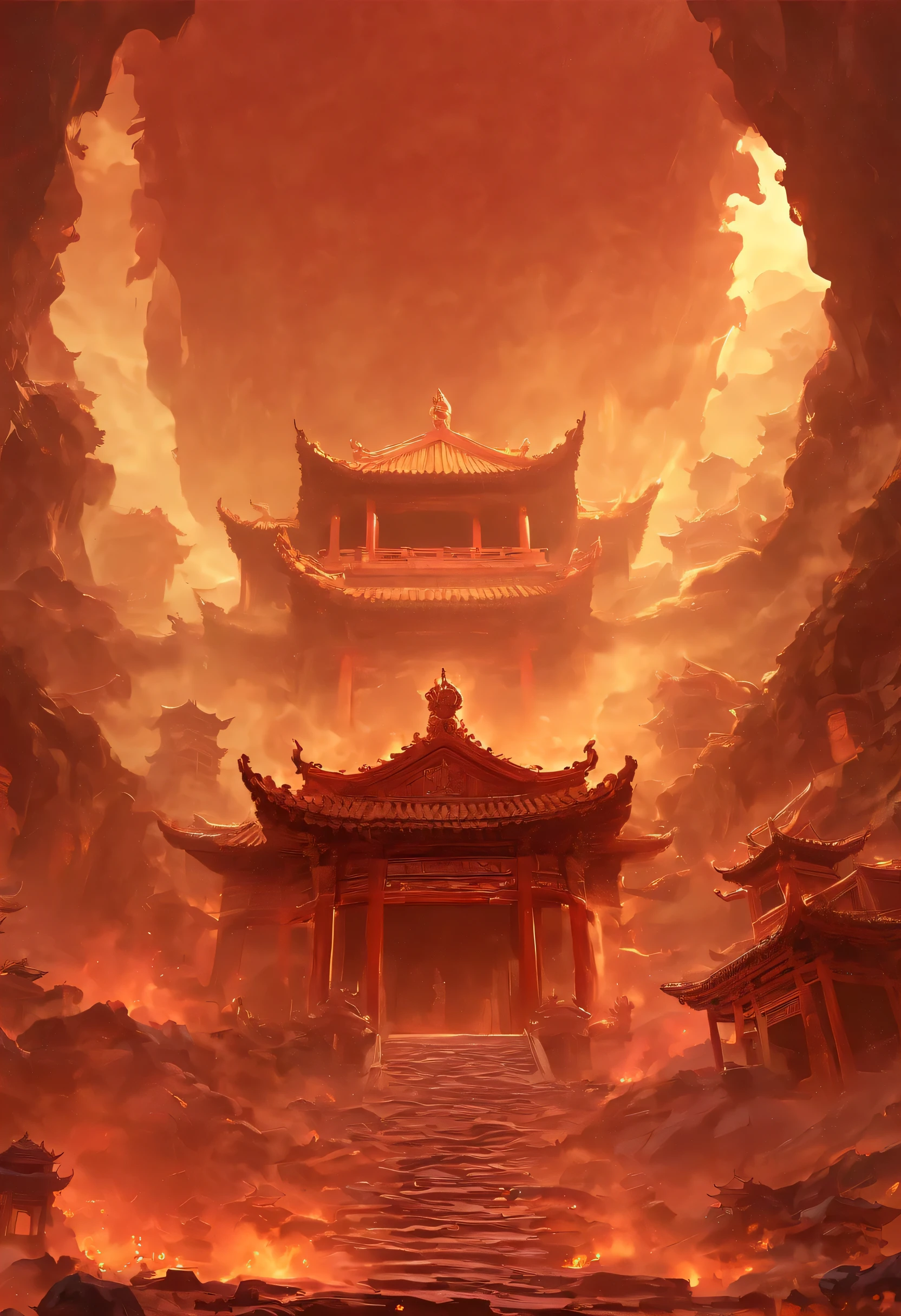 underground tomb:1.37.(((神秘的东方underground tomb,underground tomb,Magnificent and spacious majestic landscape))),Red sedan suspended in the air,Chinese sedan,dim lights,intricately carved stone walls,The mysterious atmosphere is scary,Supernatural powers。