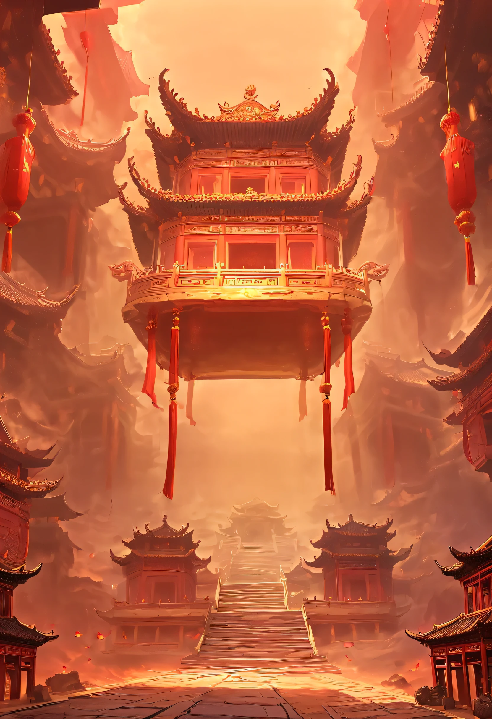 （（（神秘的东方underground tomb，underground tomb，Magnificent and spacious majestic landscape））），Red sedan suspended in the air，Chinese sedan，dim lights，intricately carved stone walls，The mysterious atmosphere is scary，Supernatural powers。
