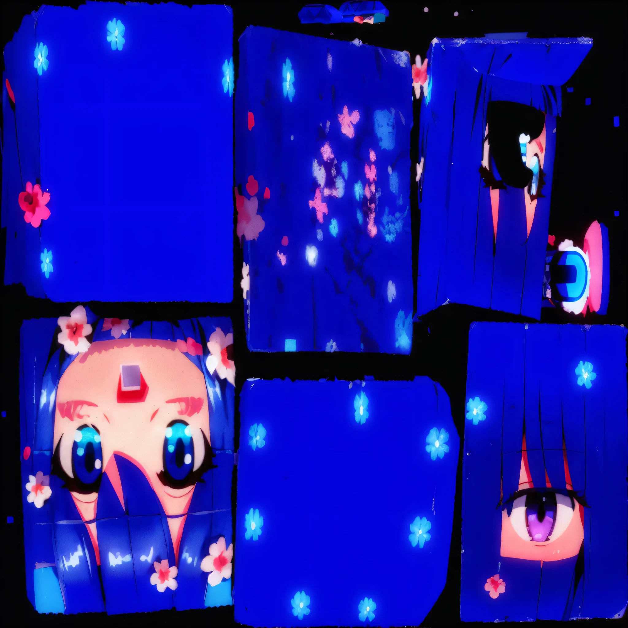 Cube-faced girl with light blue hair side view ,Development Square, side view only hair 3d render cubee face box