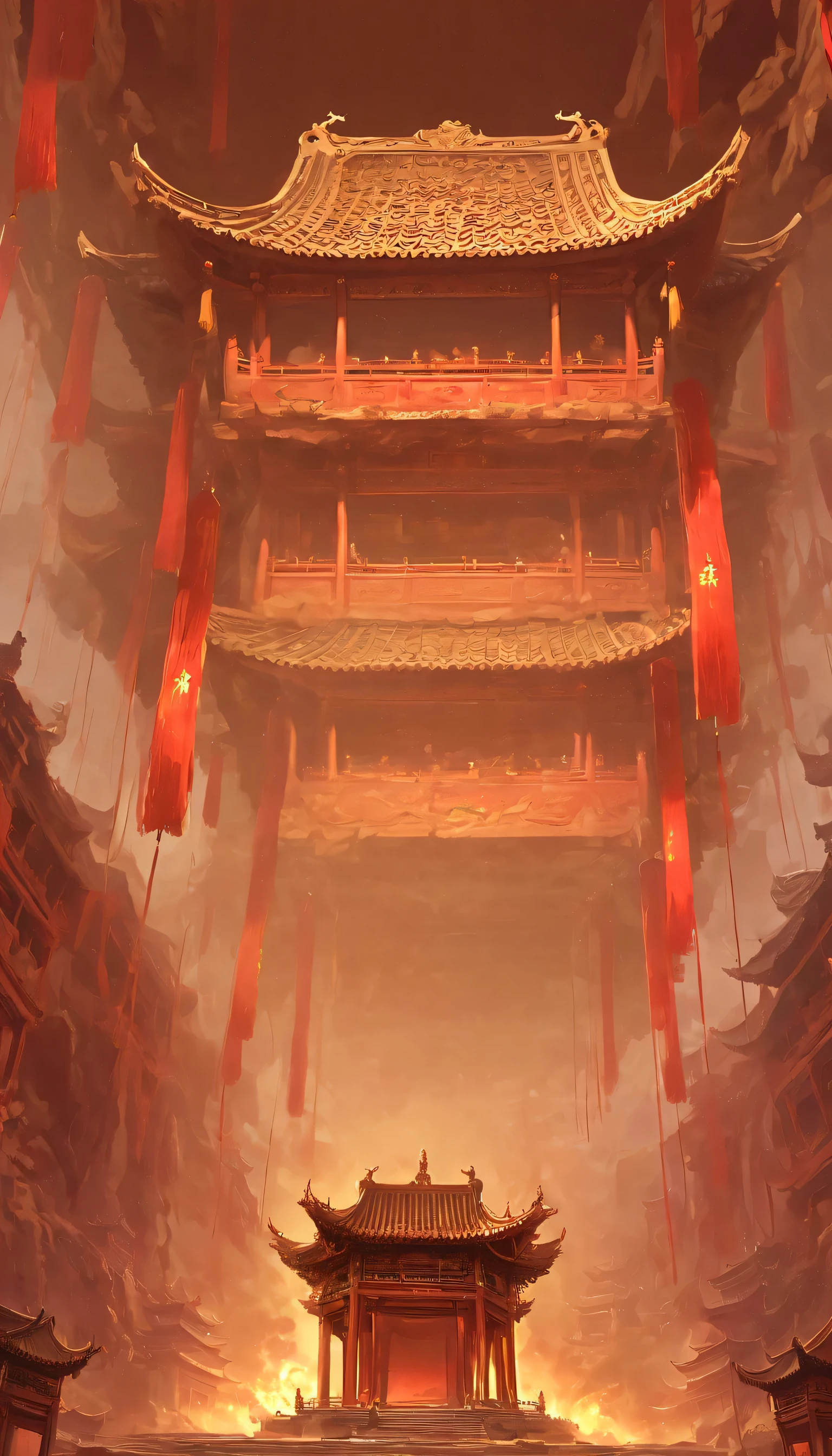 underground tomb:1.37.(((神秘的东方underground tomb,underground tomb,Magnificent and spacious majestic landscape))),Red sedan suspended in the air,Chinese sedan,dim lights,intricately carved stone walls,The mysterious atmosphere is scary,Supernatural powers。