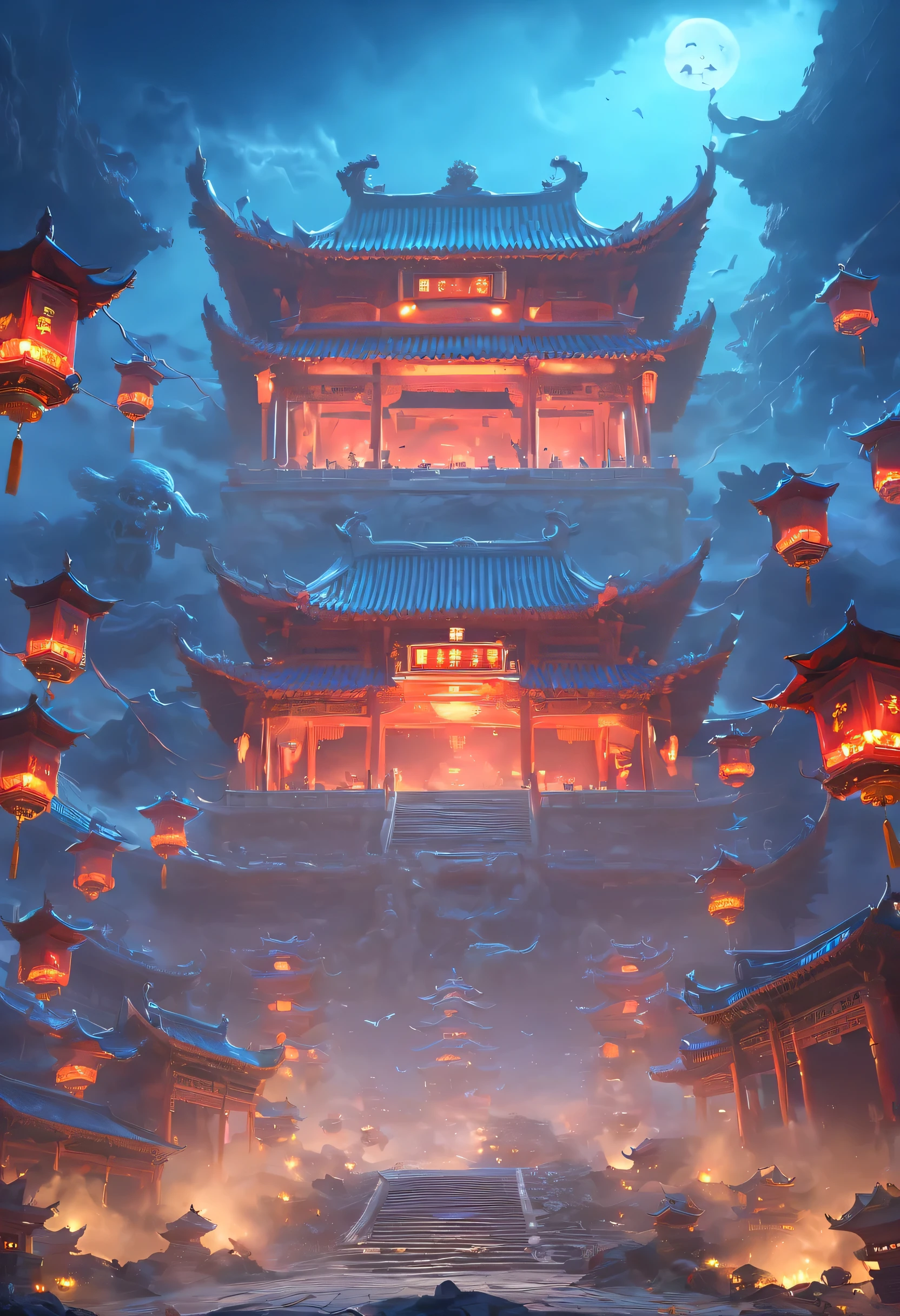 Ghost blowing lights,underground tomb:1.37.(((神秘的东方underground tomb,underground tomb,Underground ghost town))),Red sedan suspended in the air,Chinese sedan,A bunch of little zombies,dim lights,intricately carved stone walls,The mysterious atmosphere is scary,Supernatural powers。