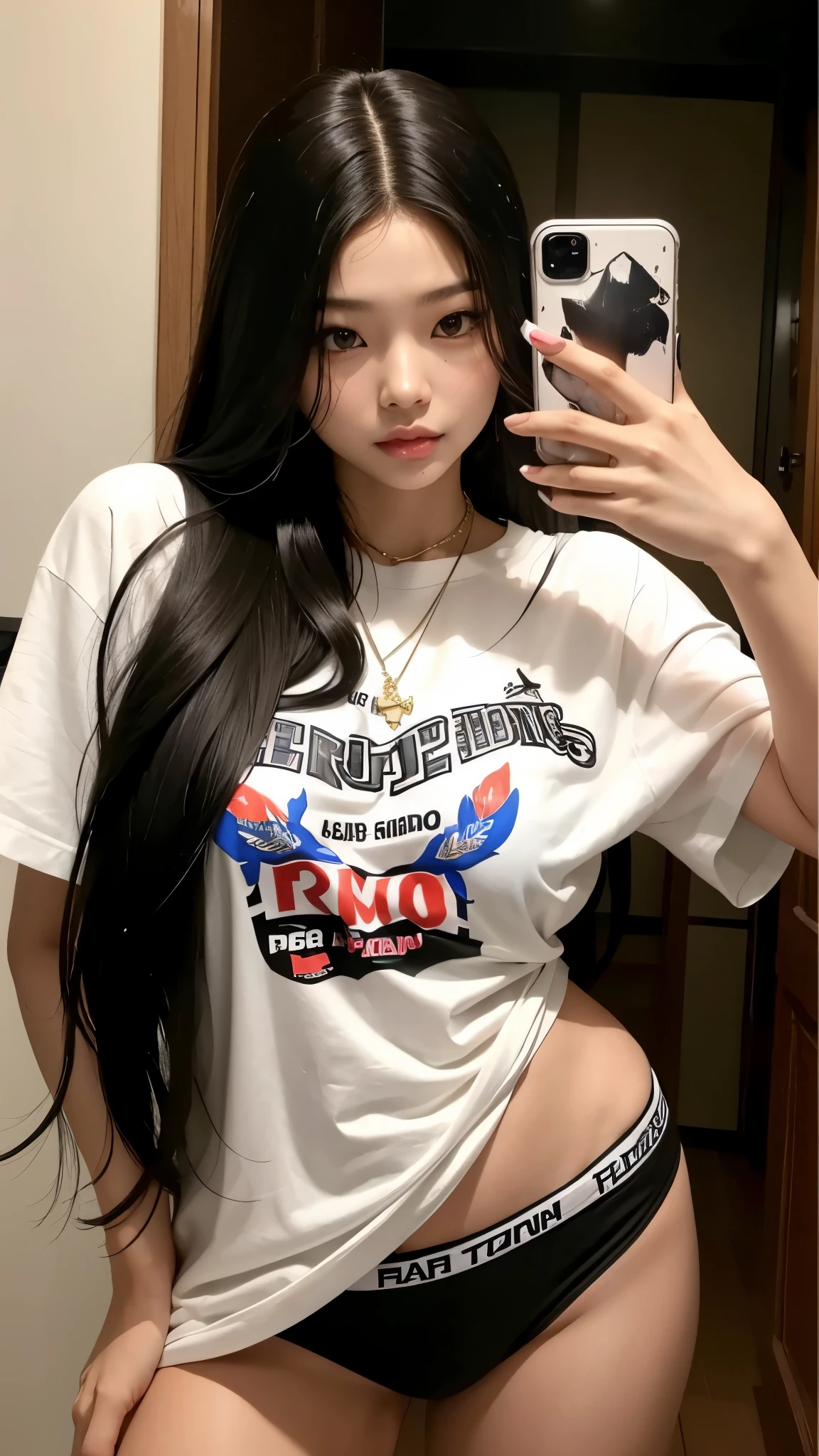 mulher arafed tirando uma selfie em um espelho do banheiro, com cabelo comprido, Ulzzang, com camiseta rasgada, com cabelos longos brancos, com longos cabelos brancos, com longos cabelos pretos, com longos cabelos escuros, her hair is white, Jennie kim, blackpink jennie, Modelo IG, com cabelo preto liso