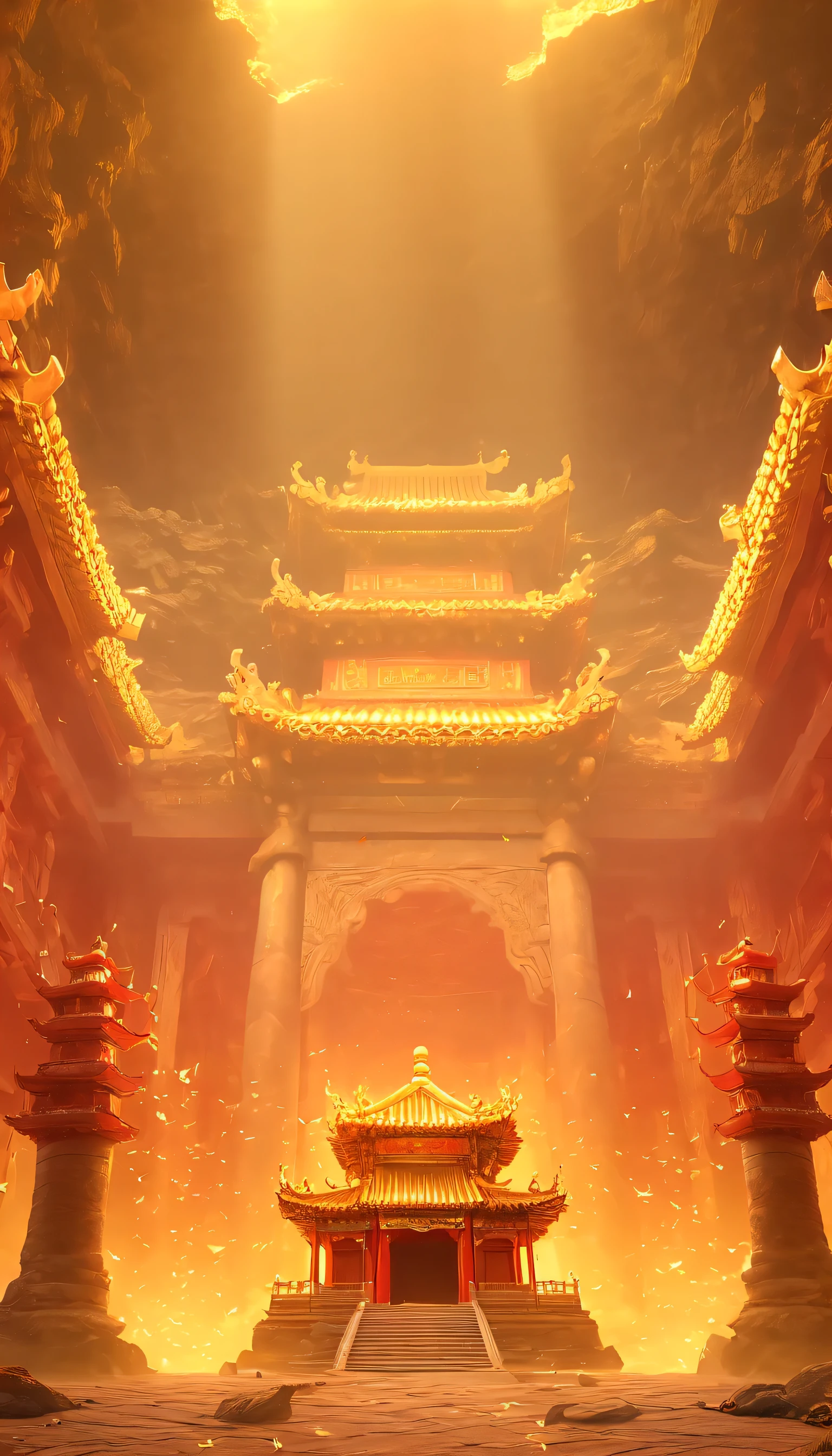 (best quality,4K,8k,high resolution,masterpiece:1.2),Super detailed,(actual,photoactual,photo-actual:1.37),Underground tombs,Catacombs,Golden, magnificent and spacious landscape,floating red sedan,Chinese sedan,dim lights,Elaborately carved stone walls,Mysterious and eerie atmosphere, Supernatural powers