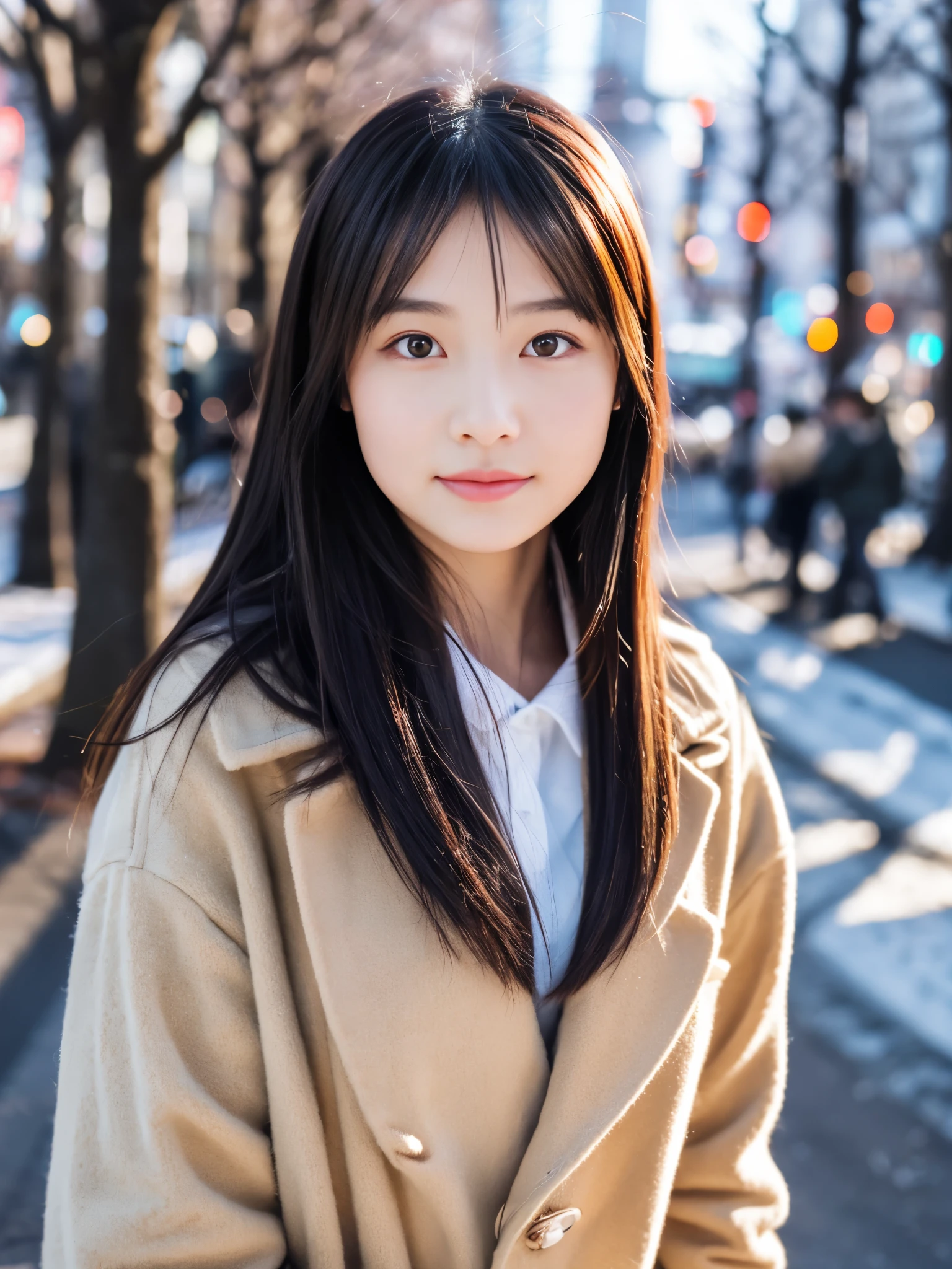 Realism, 8K full-body portrait, beautiful woman, charming expression, 20 years old, Tokyo eight cities, Winters, Shibuya background