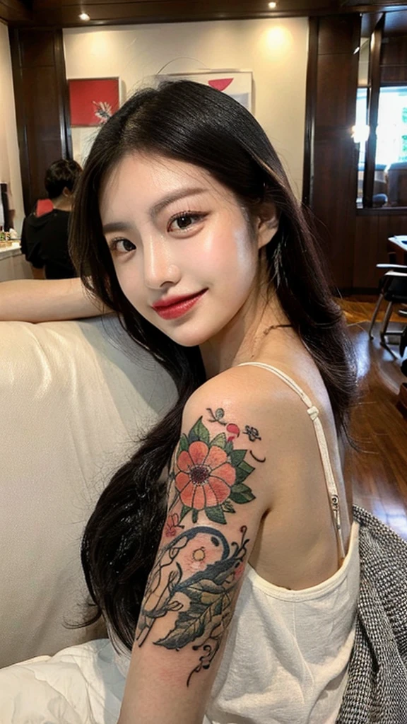 Irezumi tattoo covering the entire body, Irezumi tattoo covering the arm, Natural Pose, selfie ,