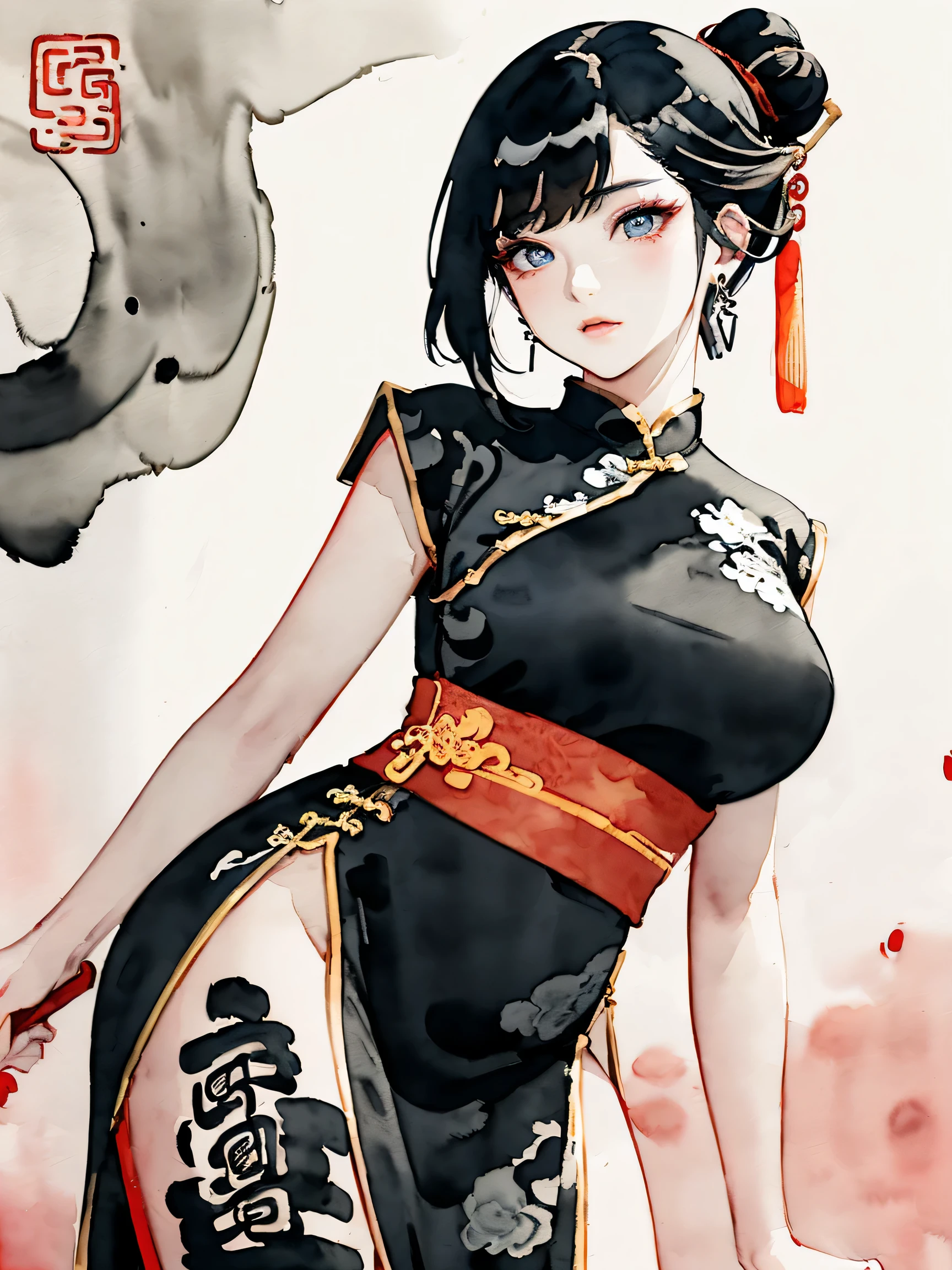 ((masterpiece)), (realistic), illustrations, solo, (original), (very detailed wallpaper), photographic reality, very detailed illustrations, (super-complex detail), (delicate face), perfect detail features, perfect detail, (super complex details), (best lighting), 1girl, (mid shot:1.3), ((traditional:1.5), (Chinese:1.2), (zombie girl:1.3), (ghastly:1.2), (ancient:1.1)), (long black hair:1.1), (sinister smile:1.2), (menacing aura), (zombie crawl), (elaborate hair accessory), (dazzling jewelry), (Chinese courtyard background:1.2), (foggy atmosphere), (mystical lighting:1.1), (HD rendering), (detailed textures), (fine brush strokes), (solo pose:1.1), (exquisite dress:1.2), (intricate embroidery:1.1), (ghoulish makeup:1.2), (decorative hairpin), (clawed hands),The Chinese zombie girl stood in the misty courtyard, her long black hair flowing down her back. Her sinister smile and menacing aura exuded a sense of fear and terror. She was dressed in an exquisite dress with intricate embroidery, and her ghoulish makeup made her look even more frightening. In her clawed hands, she held a decorative hairpin. Her pose was solo, with one leg bent in a zombie crawl. The elabotate hair accessory and dazzling jewelry she wore enhanced her appearance. The Chinese courtyard background with a foggy atmosphere and mystical lighting added to the ghastly atmosphere. The HD rendering and fine brush strokes brought out the intricate details and textures of her dress and the embroidery.