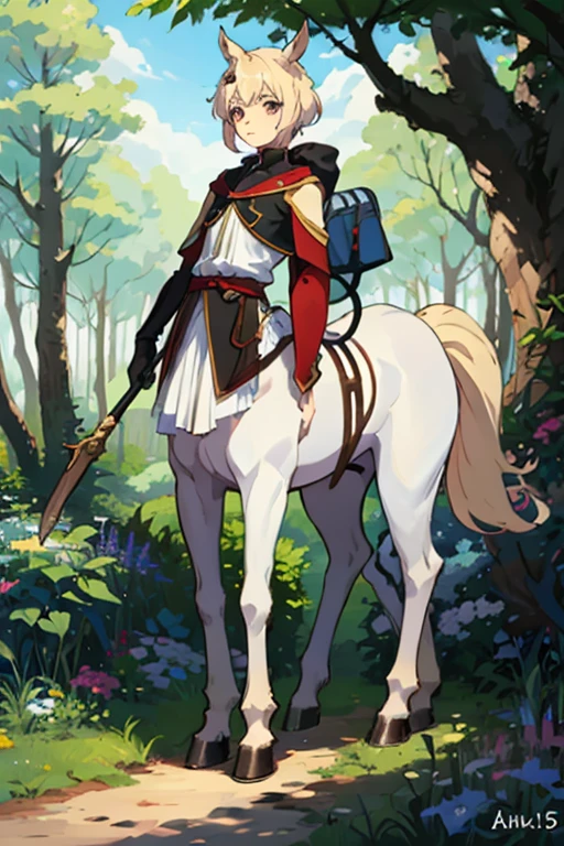 centaur man、delicate、、forest、sitting、anime style