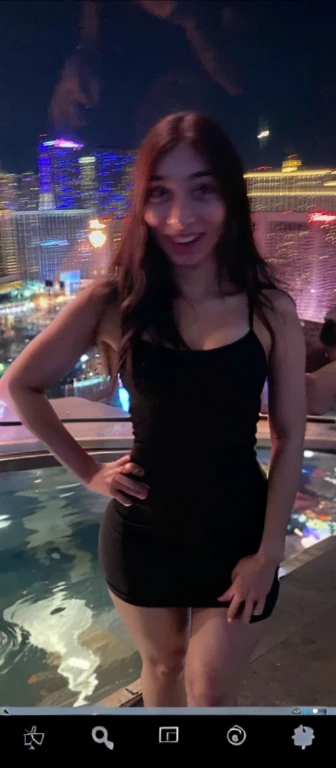 arafed woman standing on a balcony, 3 0 years old woman, 30 years old woman, around 20 yo, in las vegas, standing in a dimly lit room, at future neon light rooftop, 1 8 yo, wearing black, 2 3 years old, 2 8 years old, Big tits, huge tits, no clothes, sexy, cute, wide hips, thick thighs, pear-shaped body, minimal clothes, thick, extra wide hips, bbw, wide girl, giant tits, tits busting out, nipple showing, spilling out the side, sideboob, fat showing, minimal clothes, thick, thicc, upper body zoom, showing waist, hard nipples, see through top