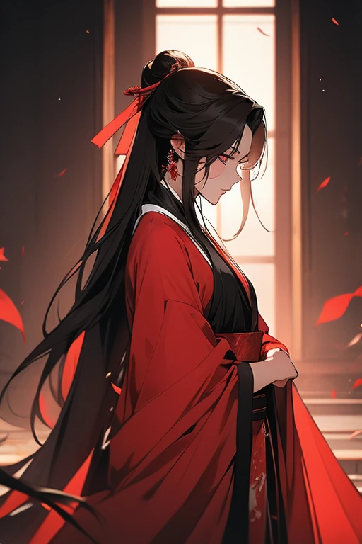 Red and black Hanfu ，Can't see people's faces