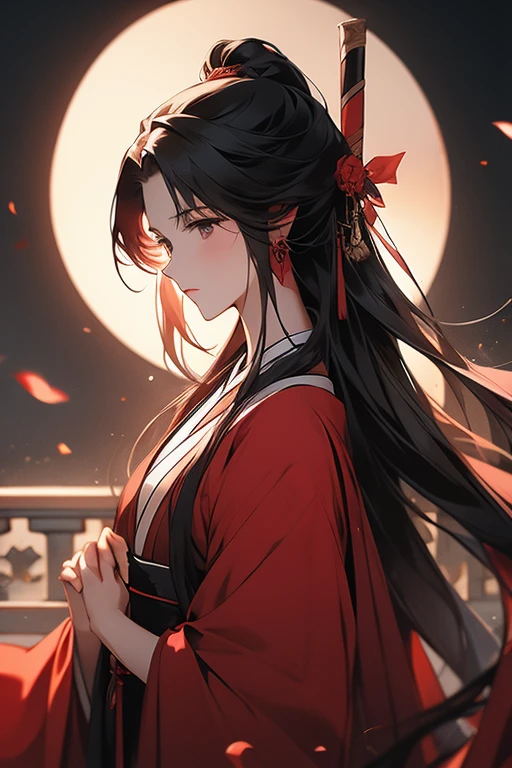 Red and black Hanfu ,Can't see people's faces