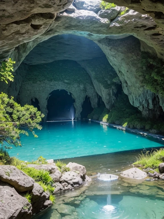 Lake inside a fantastic cave　Sparkling　underground water source