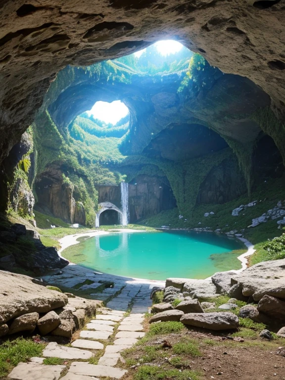 Lake inside a fantastic cave　Sparkling　underground water source