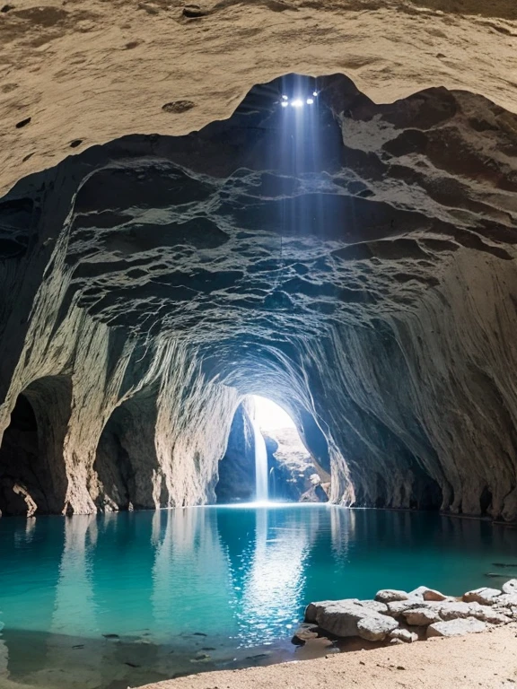 Lake inside a fantastic cave　Sparkling　underground water source