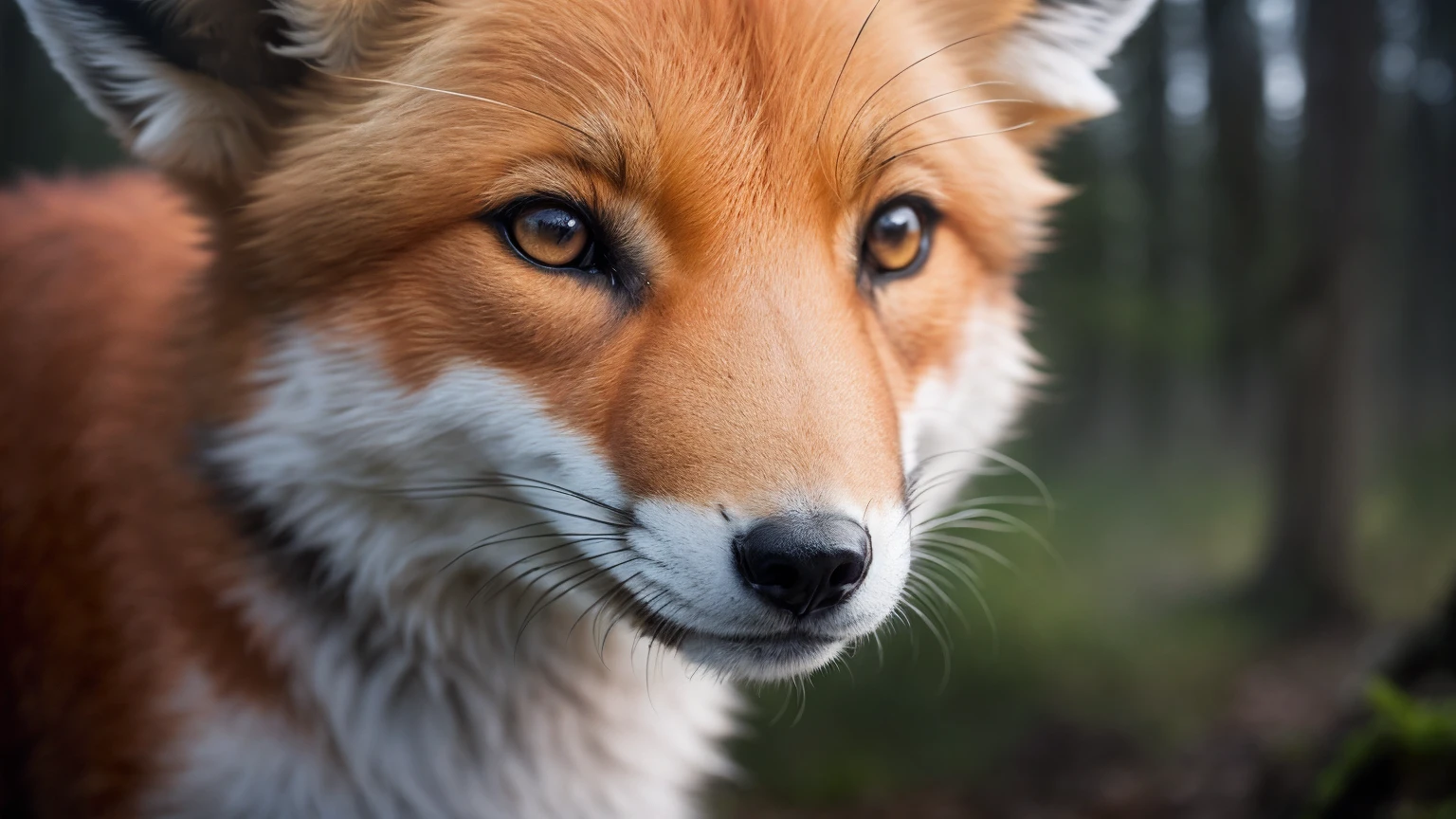 Close-up photo of a fox, forest, mist, halation, bloom, dramatic atmosphere, in the center, Rule of thirds, 200mm 1.4f macro photography, (natural skin texture, hyper realism, soft light, sharp:1.2), (Complex details:1.12), HDR, (Complex details, very detailed:1.15), art:グレッグ・ルトコウスキーとartジャーム, soft movie-like light, adobe lightroom, photo lab, HDR, Complex, very detailed, (Depth of bounds written:1.4)