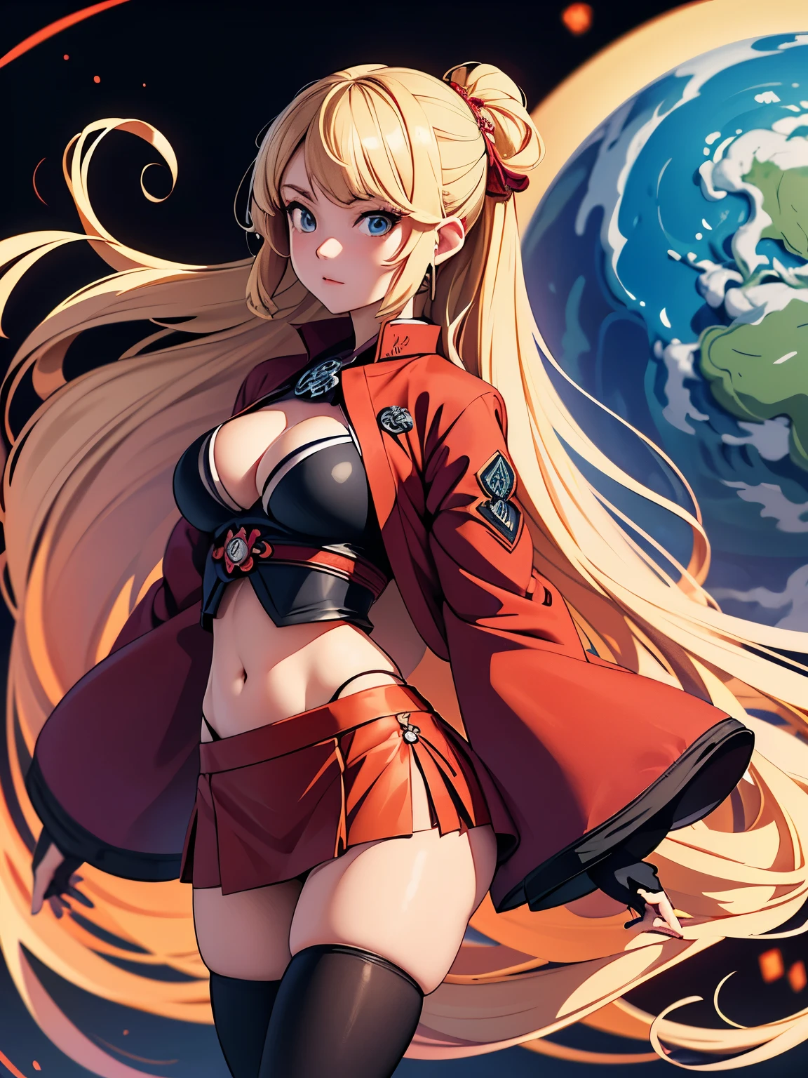 Elena Dmitrievna, Hokusai, Surreal, mysterious, strange, fantastical, fantasy, Sci-fi, Japanese anime, tour of the womb of a giant globe 100m in diameter, beautiful blonde miniskirt girl Alice, perfect voluminous body, detailed masterpiece 