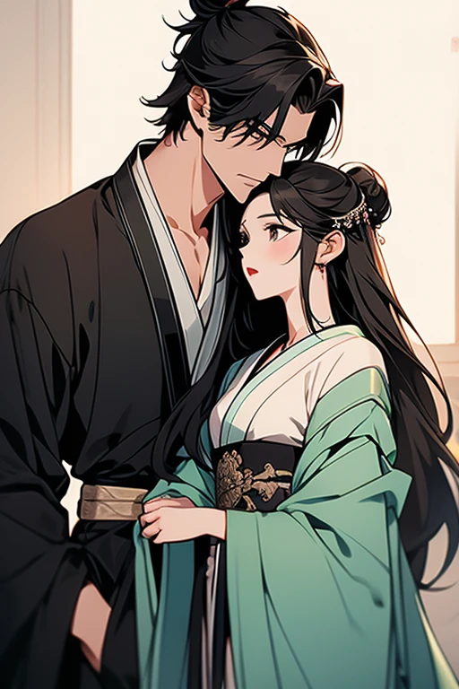 masterpiece, top-quality, realisitic, Two young men, tall muscular, a handsome, Beautiful skins,attractive and delicate eyes、Enraptured look、Deep kissing、 portraitures, extra detailed face, (Black hair), (Untidy hair), Casual clothing, blue open sky