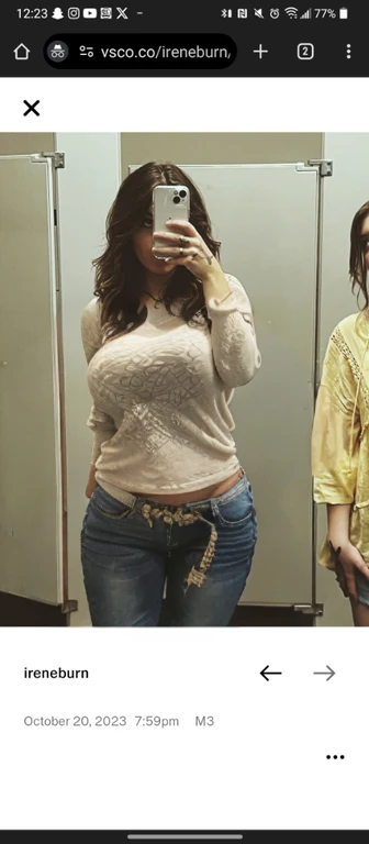 there is a woman taking a selfie in a mirror, her belly button is exposed, middle shot waist up, skinny waist and thick hips, wearing a shirt and a jean, smallest waistline ever, mid 2 0's female, middle body shot, waist - shot, dressed casually, wide hips, hands on hips, outfit photo, exposed midriff, thin waist. mirror selfie, beautiful girl, big ass, huge ass, bbw, from behind, thick, thick thighs, wide hips, bbw, big tits, too thick for clothes, huge tits, giant tits, bbw, thick thighs, pear shaped, wide hips, sexy