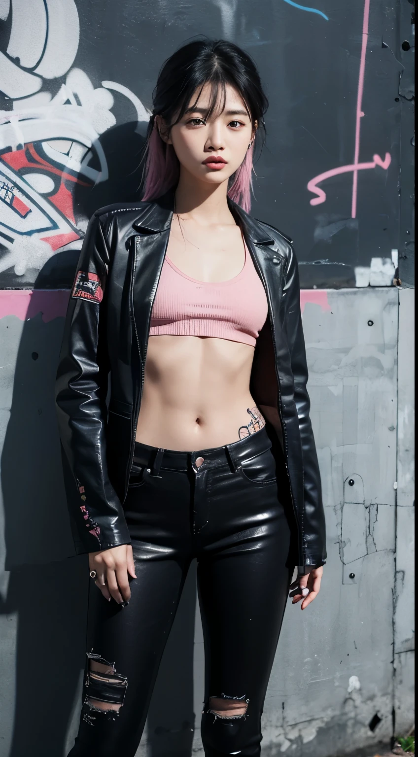 (((Of the highest quality: 1.4))), (unparalleled obra maestra ever), (Ultra High Definition), (CG 8K ultrarrealista), arte oficial、 (((cuerpo adulto))), (((1 chica en))), ((( Bob Shorthair ))), Chica punk con un cuerpo perfecto, Jacket with metal spines, Rostro hermoso y bien cuidado., Moda punk detallada, chaquetas de cuero, (Imagen de la cabeza al muslo), ((Bob Shorthair Rosa )), Small leather panties, El estilo salvaje urbano de Simon Bisley, Fondo detallado de la calle de Londres, Abdominales limpios, Complex graphics, Rosa oscuro con estrellas blancas y rayas grises y blancas, (( Muchos tatuajes venenosos )), piercings, cabello rojo, cinematic lighting, profundidad de campo, retina, obra maestra, High Definition