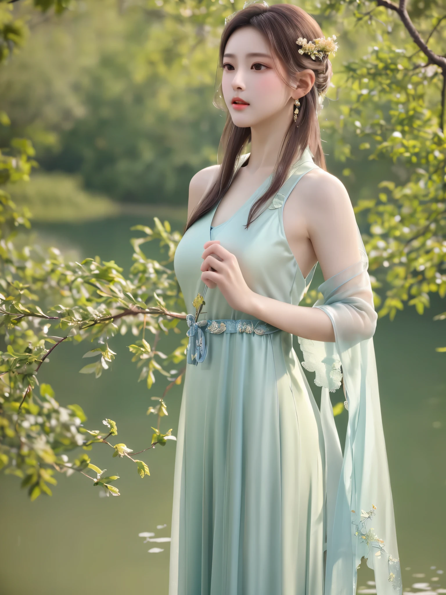 1girl，masterpiece，best picture quality，higher quality，fine details，ultra high resolution，8K resolution，perfect fingers，smooth skin，looking at the audience，，（Realism：1.4），（Fairy in tulle Hanfu）