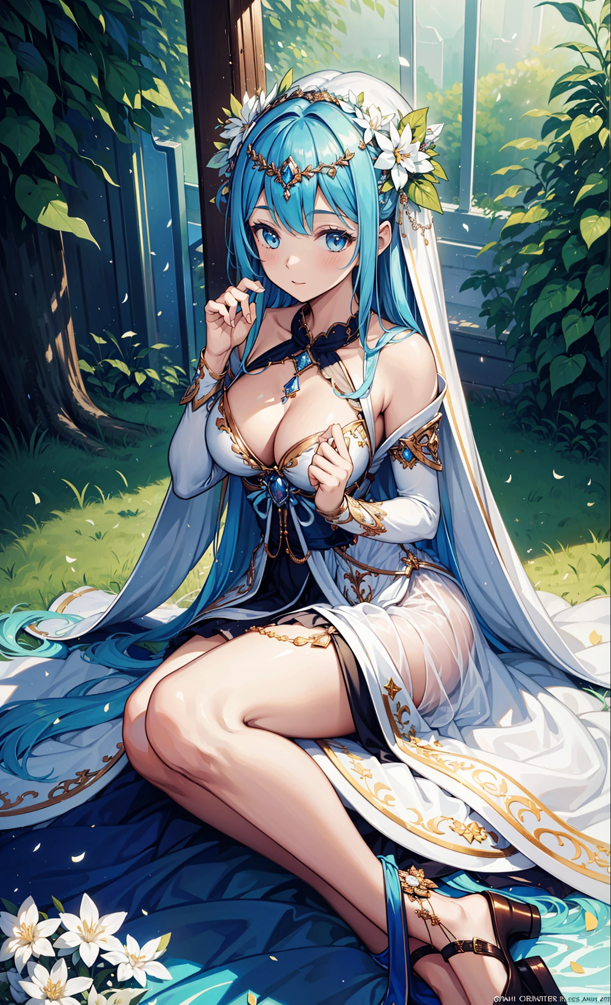 (masterpiece), ((best quality)),(official art),(Beautiful indulgence:1.2),(skirt),(1 girl: 1.3), Upper body only, sitting, Beautiful woman wearing densely designed dress, sealed in a crystal, Beautiful woman who grew up with trees，Receive seal crystal. Midnight moonlight，it emits a faint light. Detailed description. bright colors. colorful, highest detail ((Super details)),(highly detailed 2D illustration),((very delicate and beautiful))Super details,