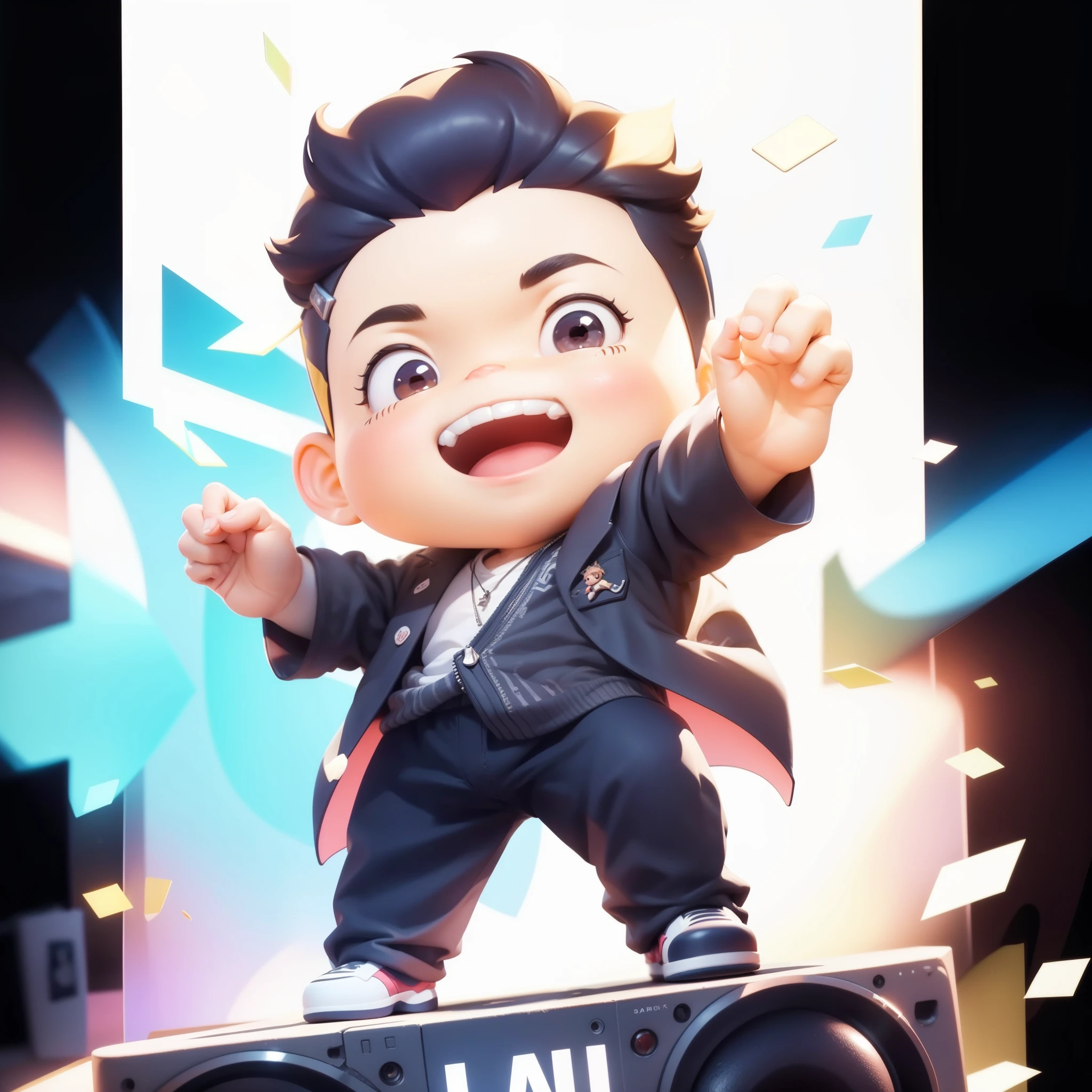 a super cute boy, full body, dreamy cute hair accessoriesPopmart Blind Box, IP design, clean and bright background3D rendering, OC rendering, 8k, soft focus, fine Glossysuper detail --ar 3:6 50 --q 2 --niji 5 --style expressive --s 2穿着深蓝色的西装，白色衬衫，可爱帅气的男孩，正确的五指，3d character, 3 d character, 3 d character rendering, animated character, cute 3 d rendering, cg artist, maxwell rendering, 3 d rendering character art 8 k, 3 d rendering stylised, cute character, highly detailed character, hi-res rendering, art rendering, an animation nendoroid of elon musk