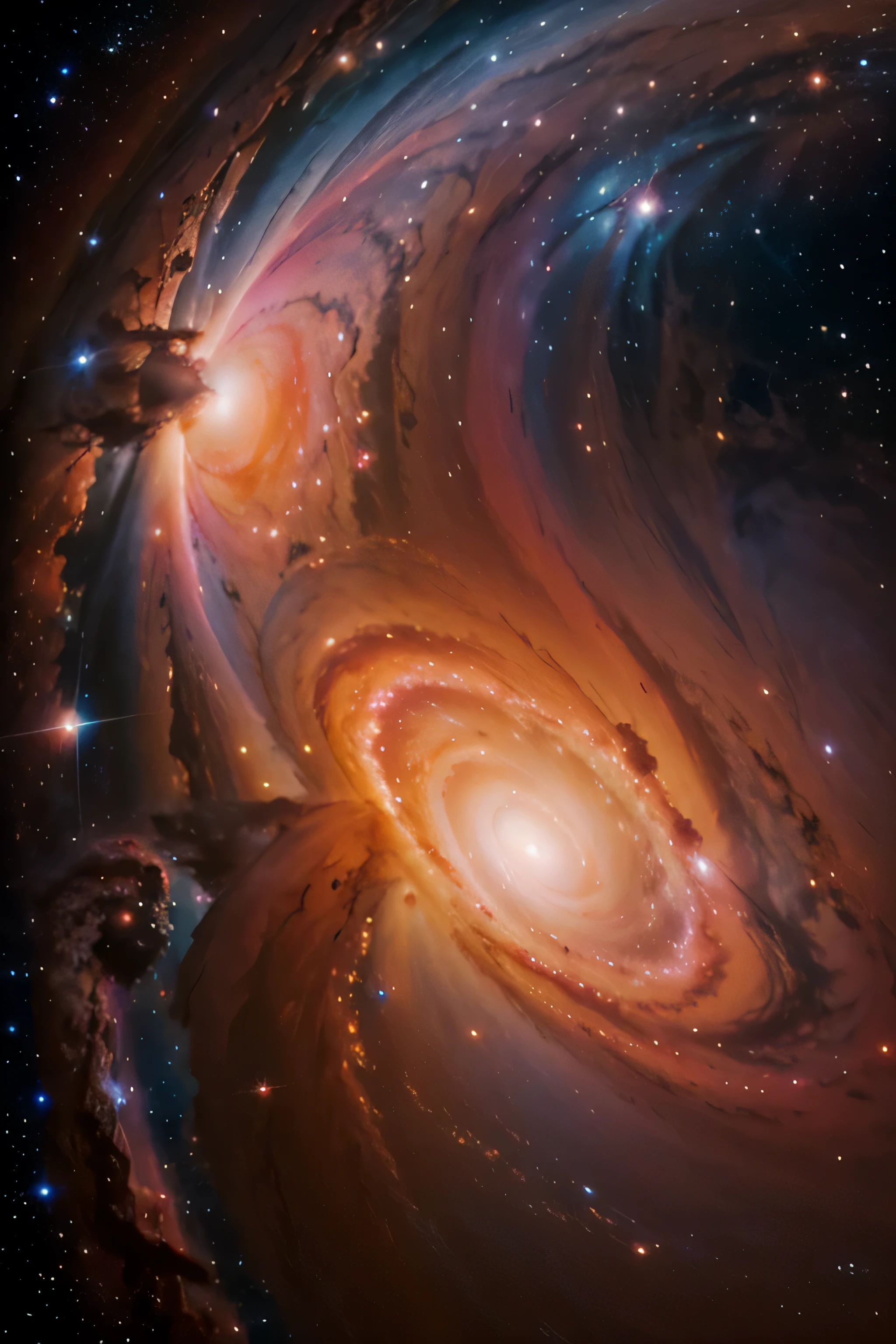 A beautiful naked orange-haired woman, with a big tatou of an milkyway,  in the form of the Orion nebula