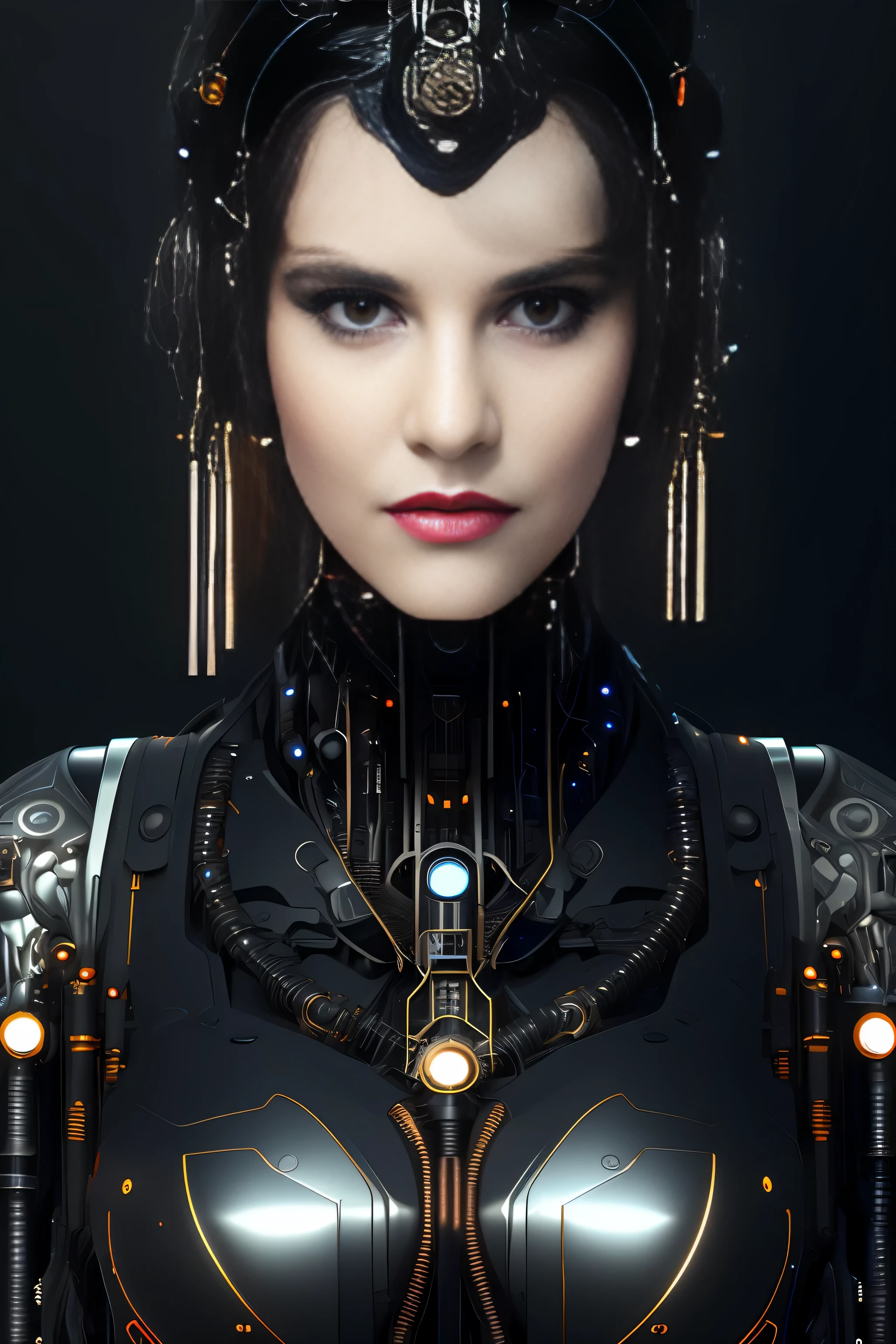 full body cyborg| full-length portrait| detailed face| symmetric| steampunk| cyberpunk| cyborg| intricate detailed| to scale| hyperrealistic| cinematic lighting| digital art| concept art| mdjrny-v4 style