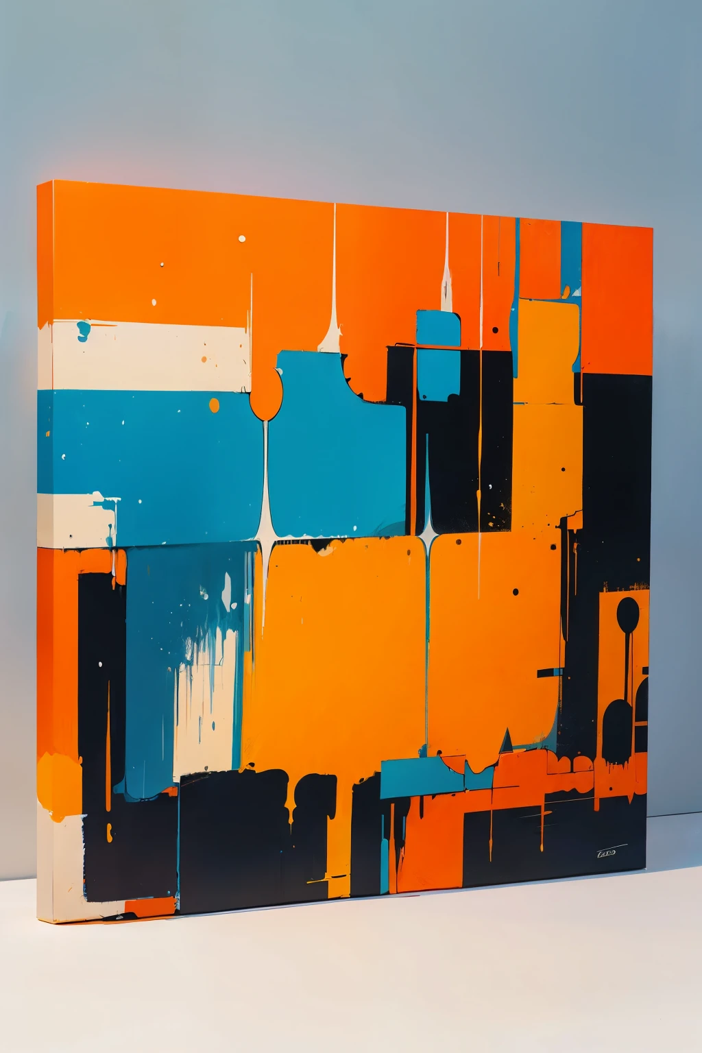 abstract acrylic painting, modern, vibrant, mix of orange and blue, nicolas de stael