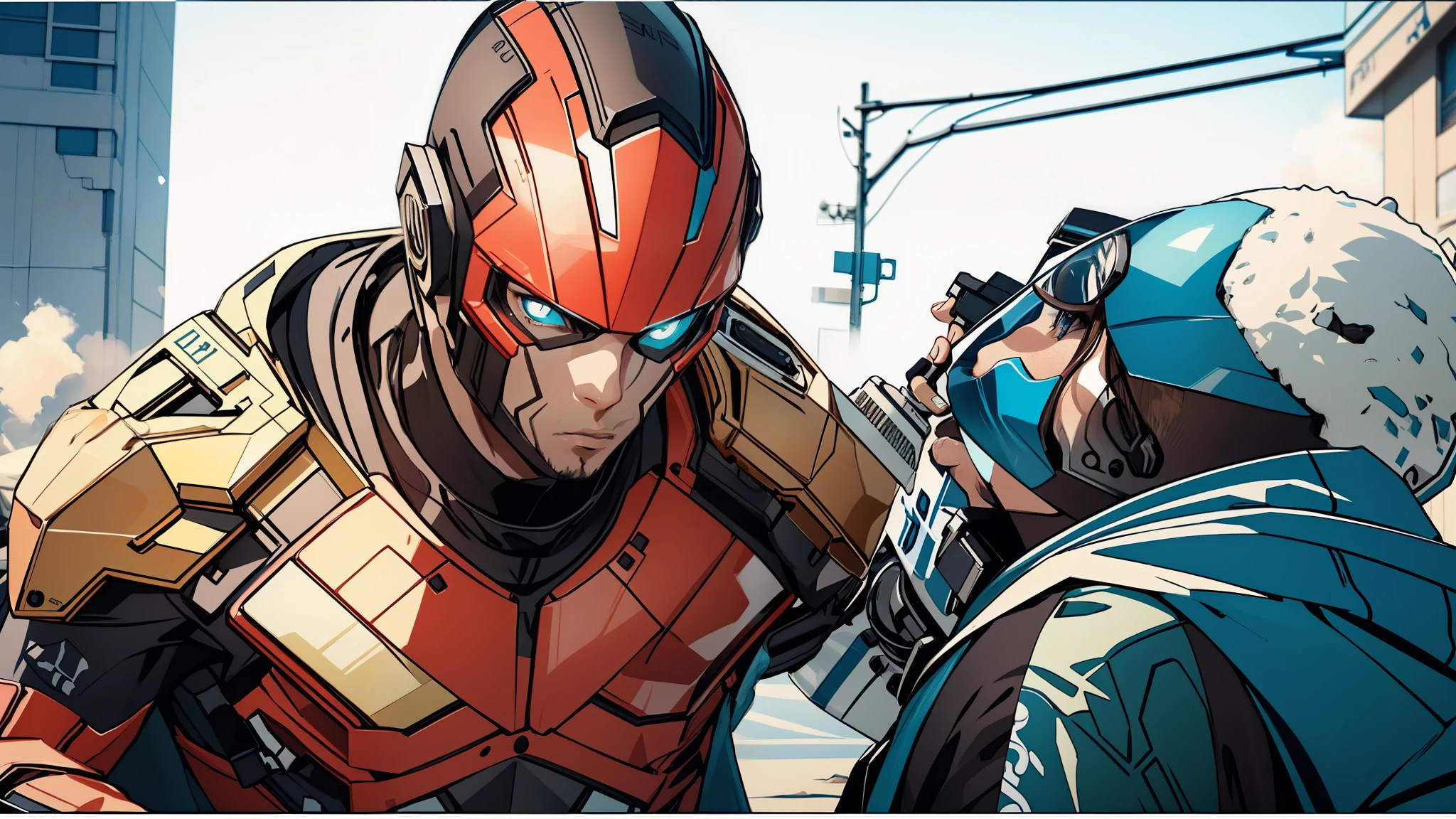 Capture the breathtaking moment as the metal superhero finally captures the young dark skinned man . This RAW masterpiece showcases an ultra-high resolution, photorealistic full-body portrait, illuminated by the warm glow of sunlight. The scene is rendered in the captivating style of mecha sci-fi anime, boasting an impressive 8K resolution for the best quality imagery. Crafted with Unreal Engine 1.4, this piece features ultra-realistic 64K CG, skin texture at 1.4, and volumetric fog to add depth and atmosphere. The details are further enhanced with 8K UHD, DSLR quality, film grain, and the artistic touch of lomography. The result is a stunning blend of high-quality visuals, translucent effects, and photorealism that truly captivates the viewer.
