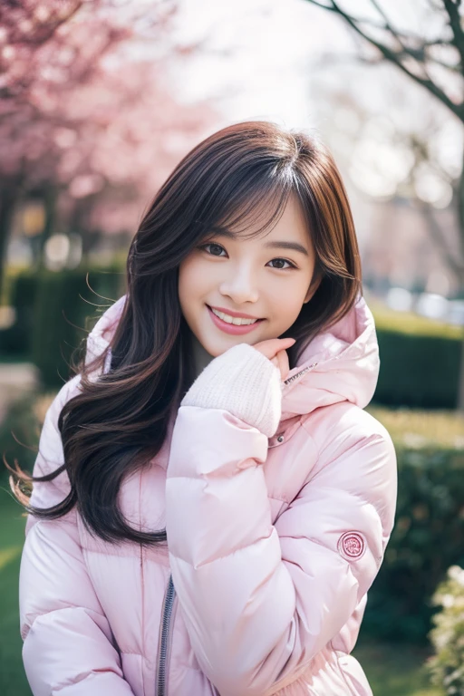 beautiful woman with perfect eyes and nose、beauty like a model、cute like a model、eyes are double、How to use regular mascara、eye color is blue、Hair color is pink、her face is delicate and elegant.、8k images、Beautiful style like a model、usually large、A refreshing and lovely smile、pose like a model、Overall image、snap shot、Glamaloid Smile、Beautiful and delicate face like a model、highest quality、Masseter muscle part、cute smile、 atmosphere、elegant beauty、go outside in winter、white down jacket、sexy red miniskirt、cute smile、vivid luxury、sexy pose、