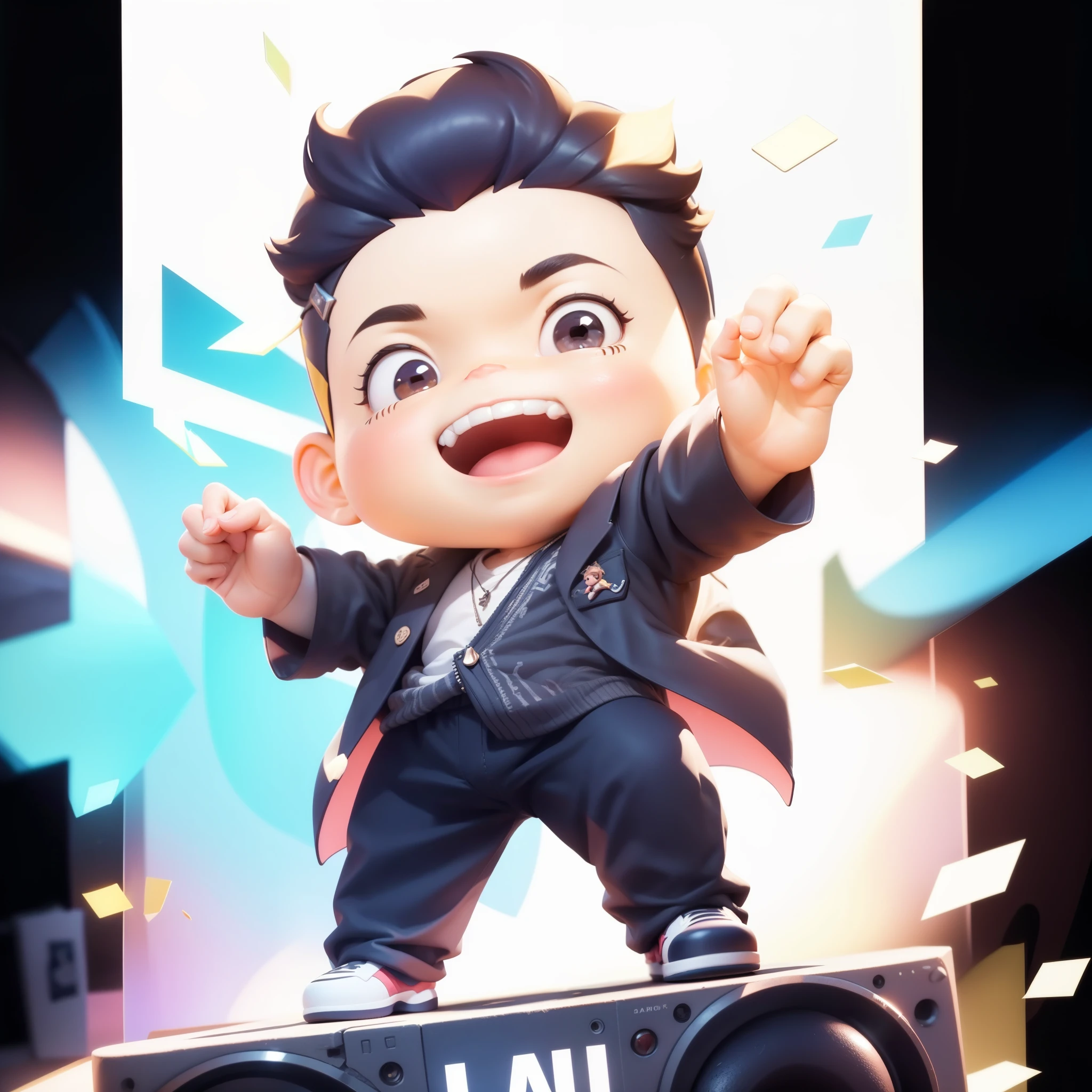 a super cute boy, full body, dreamy cute hair accessoriesPopmart Blind Box, IP design, clean and bright background3D rendering, OC rendering, 8k, soft focus, fine Glossysuper detail --ar 3:6 50 --q 2 --niji 5 --style expressive --s 2穿着深蓝色的西装，白色衬衫，可爱帅气的男孩，正确的五指，3d character, 3 d character, 3 d character rendering, animated character, cute 3 d rendering, cg artist, maxwell rendering, 3 d rendering character art 8 k, 3 d rendering stylised, cute character, highly detailed character, hi-res rendering, art rendering, an animation nendoroid of elon musk