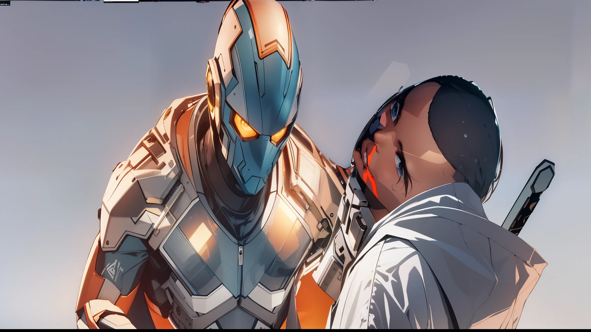 Two androids are having sex and one of them ejaculates.、The other eye becomes completely white and stops functioning.