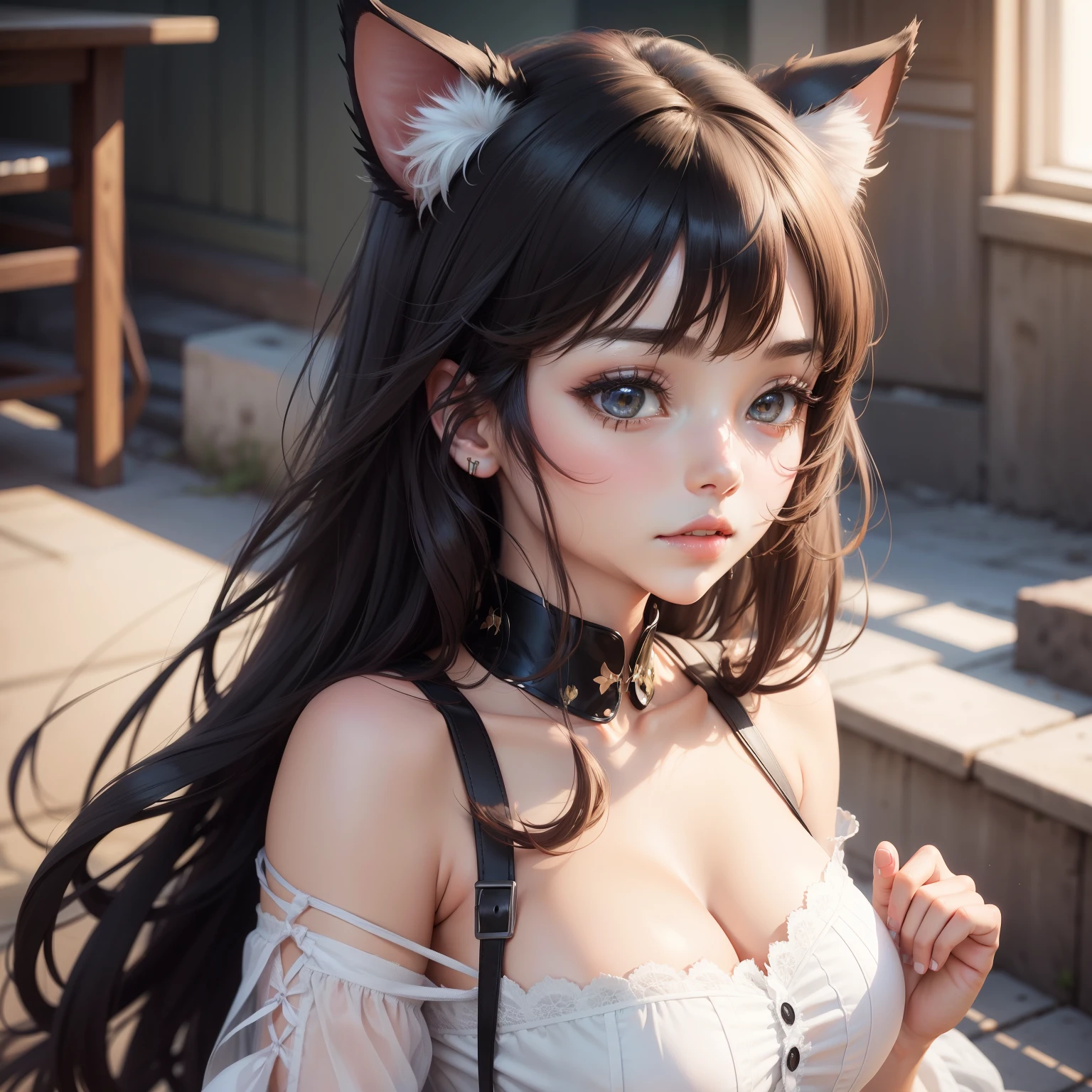Beautiful girl with cat ears、anime style