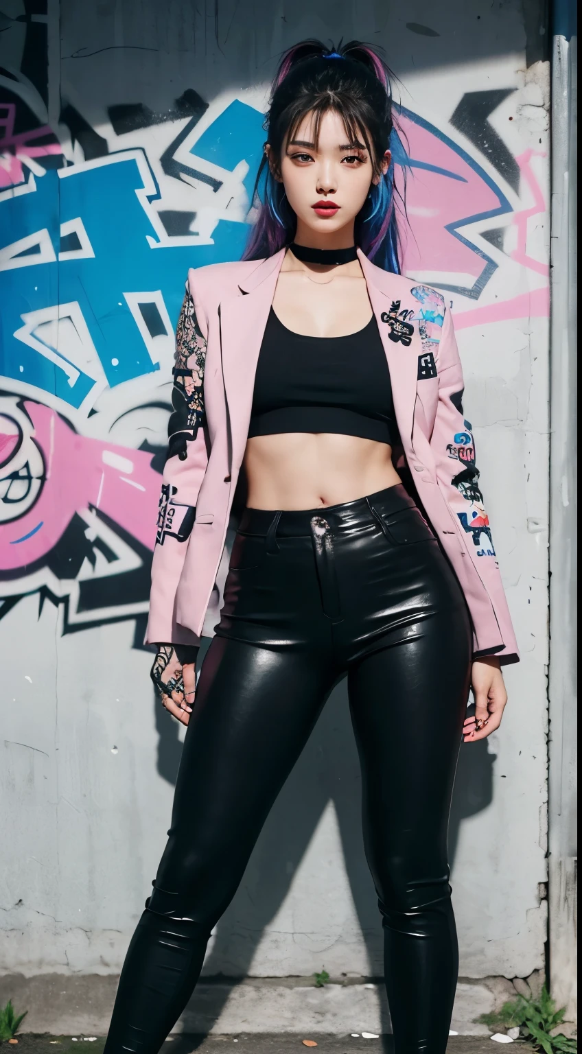 photorealistic, ultra realistic , artstation, cgsociety, 8 k, lace bra
award winning photography of a beautiful woman, infinity background, flat background, (fashion), (multi color hair:1.2), cheekbones, detailed face, Bejeweled, a nice long leather jacket, torn jeans, topless, (exquisitely detailed skin, perfect anatomy, wide hips, smooth midriff, thigh gap), sunglasses, big sexy thighs, thigh gap, vista wide angle, head to toe, wearing ankle boots
colorful, vibrant