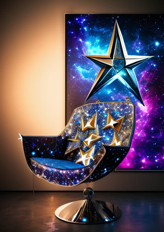 dreamlikeart, galaxy, outer space, nebula, star, [cyberpunked] chair from the stars. (star:2.0), floating on a pedestal