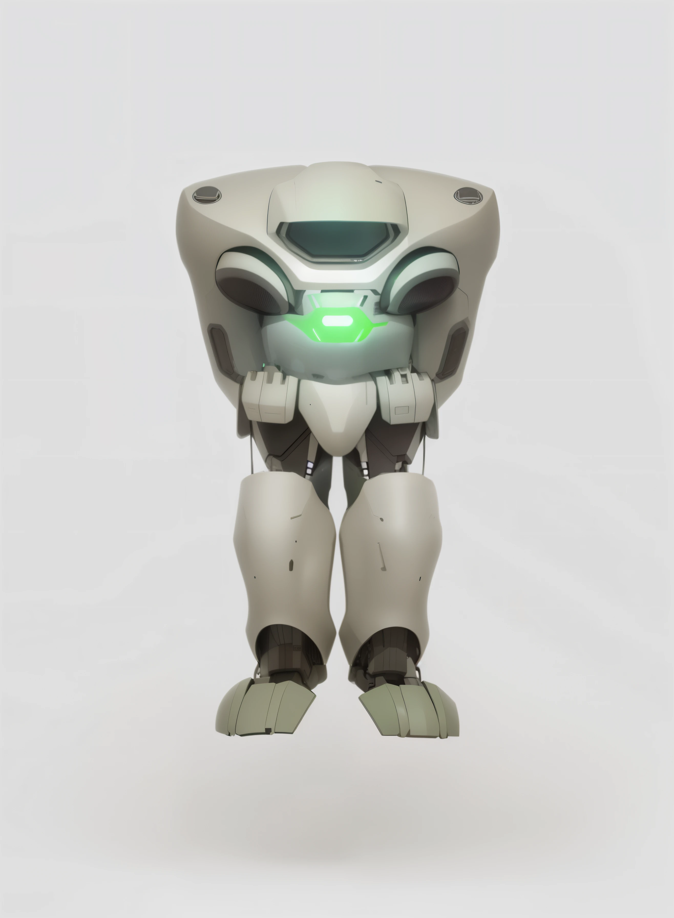 Close-up of a robot wearing a helmet while standing, Mecha body, Mecha in the shape of a manatee, Mecha suit, science fiction characters, Mecha suit, concept robot, full body Mecha suit, Beautiful character design, science fiction characters概念, concept art, Humanoid mech, science fiction characters概念, Full body mecha, Green mech，White background，photorealistic effect