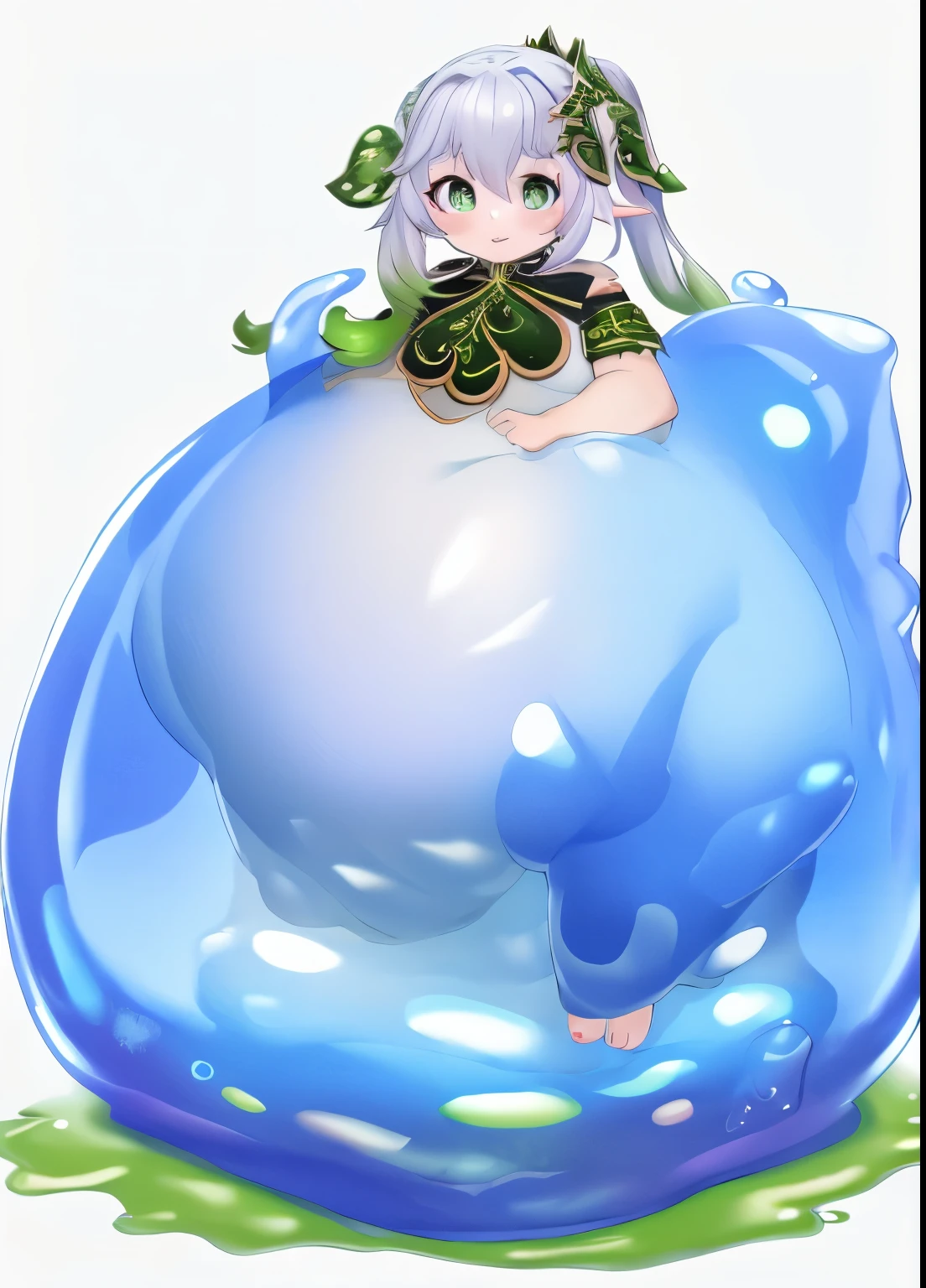 (masterpiece, highest quality, super detailed)Slime skin、Detailed hands, Detailed Face, detailed feet, Detailed Eyes, young girl, thick thighs、Chubby、Completely color-coded beauty、