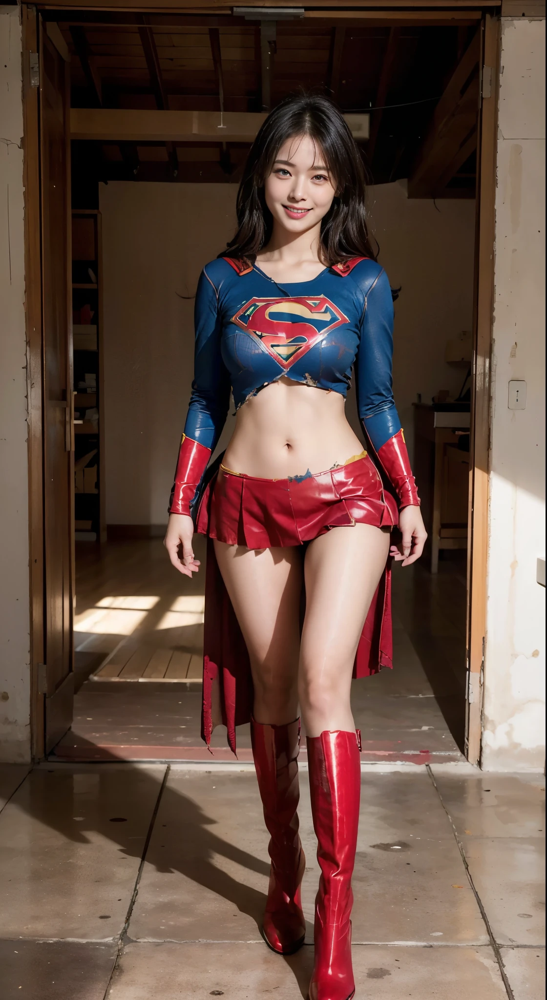 no background、I&#39;m in pain、yawning、Are crying、Aching、short hair、supergirl costume、Ahegao、Snug costume、(((stretch your legs、tall、Legally express the beauty of your smile)))、((((Get the most out of your original images)))、(((supergirl costume、torn、Tattered、being destroyed)))、(((beautiful hair)))、(((I&#39;m in pain)))、(((Legs must be worn with black tights)))、(((must wear red boots、being destroyed)))、((Highest image quality、8K))、((highest quality、8K、masterpiece:1.3))、(((keep background )))、clear focus:1.2、beautiful woman with perfect figure:1.4、Full of scars、bloody、full of blood、slender abs:1.2、wet body:1.5、Highly detailed face and skin texture、8K