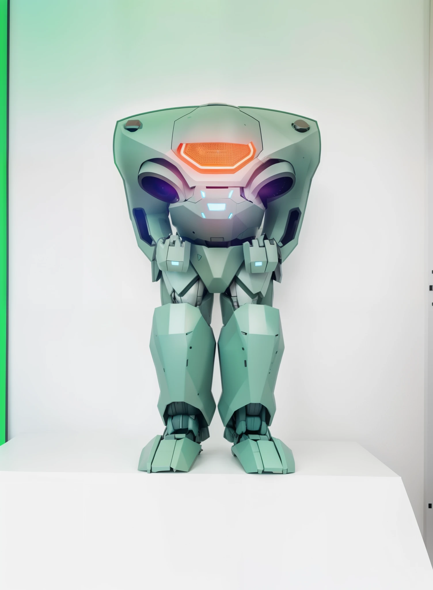 Close-up of a robot wearing a helmet while standing, Mecha body, Mecha in the shape of a manatee, mechasuit, science fiction characters, mechasuit, concept, full body mechasuit, Beautiful character design, science fiction charactersconcept, concept艺术, Humanoid mech, science fiction charactersconcept, Full body mecha, Green mech,White background,Realistic effects